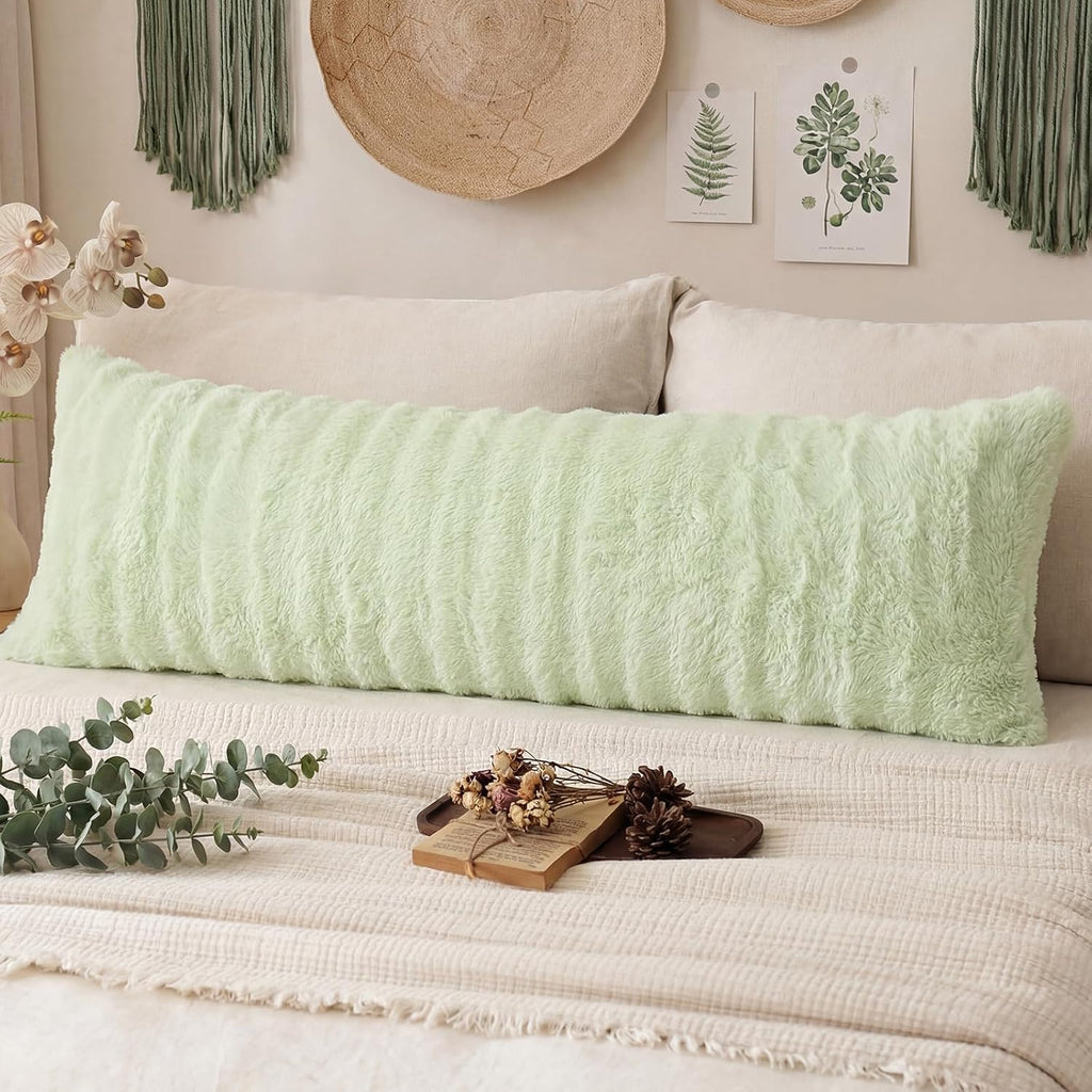 Chumerry Fluffy Faux Fur Body Pillow Cover Super Soft Cozy Plush Bedding Pillow for Couch Sofa Plaid Striped Decorative Body Pillowcase 1 P…