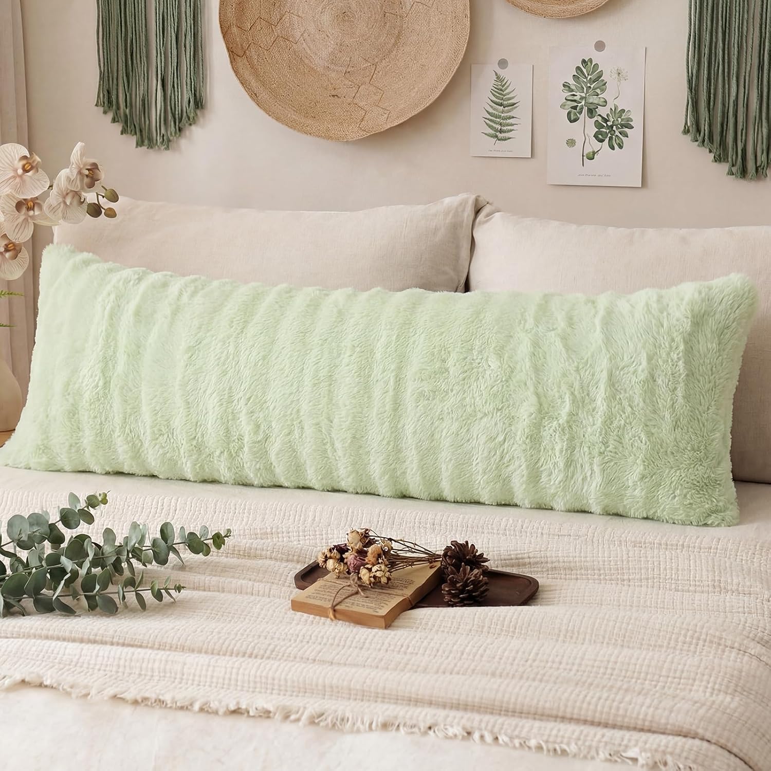 Chumerry Fluffy Faux Fur Body Pillow Cover Super Soft Cozy Plush Bedding Pillow for Couch Sofa Plaid Striped Decorative Body Pillowcase 1 P…