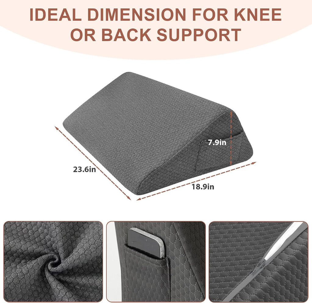 Bedluxe Knee Wedge Pillow, Memory Foam Leg Pillow Knee Pillow for Back Sleeping, Wedge Pillows for Legs Post Surgery, Triangle Pillow for K…