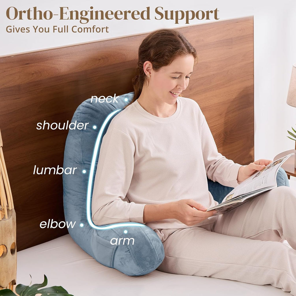 Sasttie Reading Pillow, Pillows for Reading or Relaxing – Ergonomic Support for Head, Neck, Back, and Lumbar, 23-Inch, Greyish Blue Blue