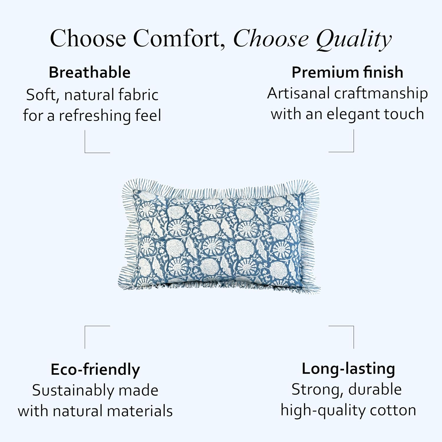 Cottonprintclub CPC Hand Block Print Blue Meadow Ruffle Sham Pillow Cover 20" x 12" inch Hidden Zipper Decorative Pillowcase for Couch, Bed…