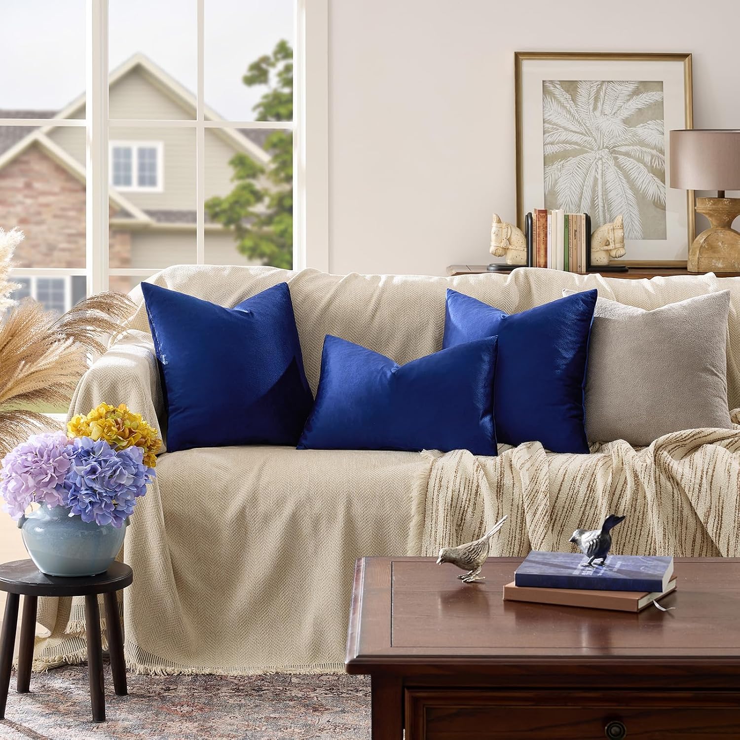 GIGIZAZAFocusingonhomedecoration GIGIZAZA Blue Large Throw Pillow Covers, Pack of 2 Velvet 26x26 Couch Pillows for Living Room Decorative S…