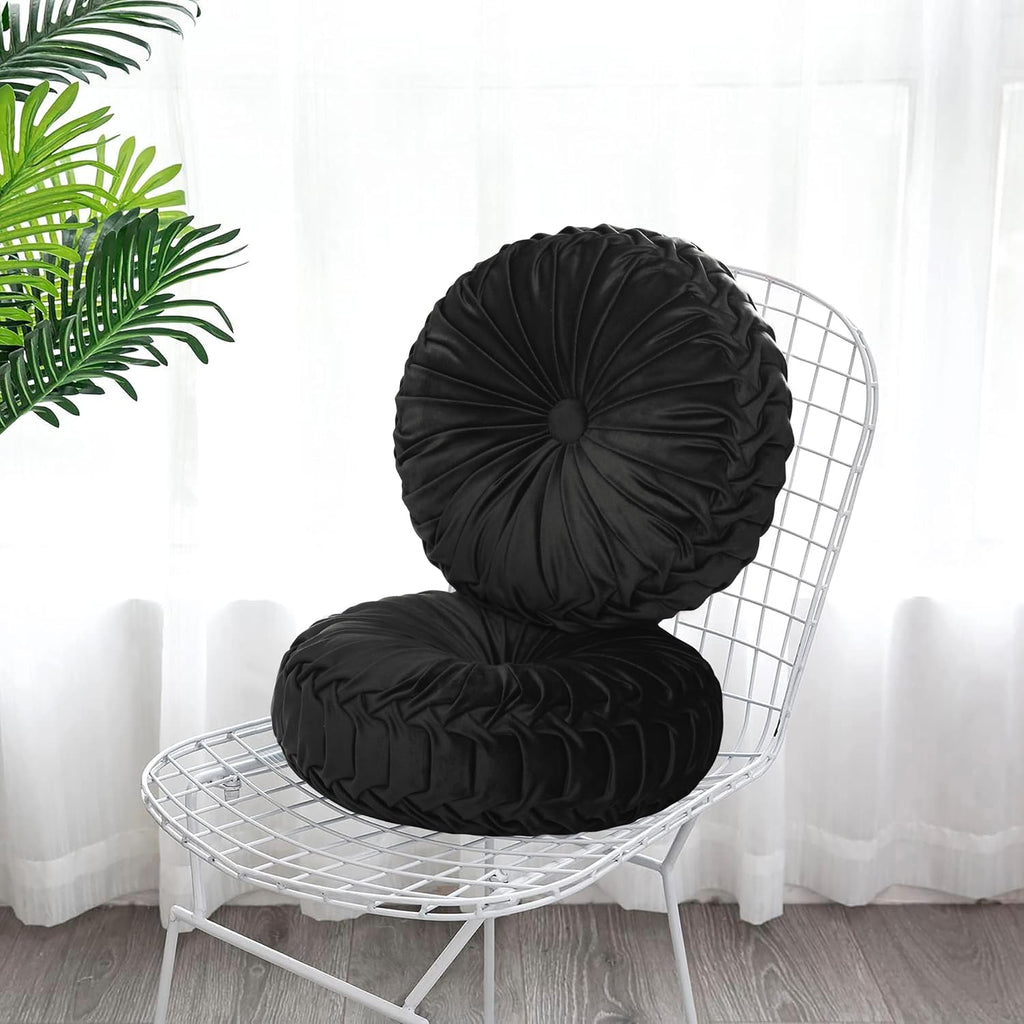 Hig Set of 2 Decorative Round Pleated Throw Pillows, Classy Accent Pumpkin Throw Pillows with Center Button, Vintage Velvet Floor Pillows f…