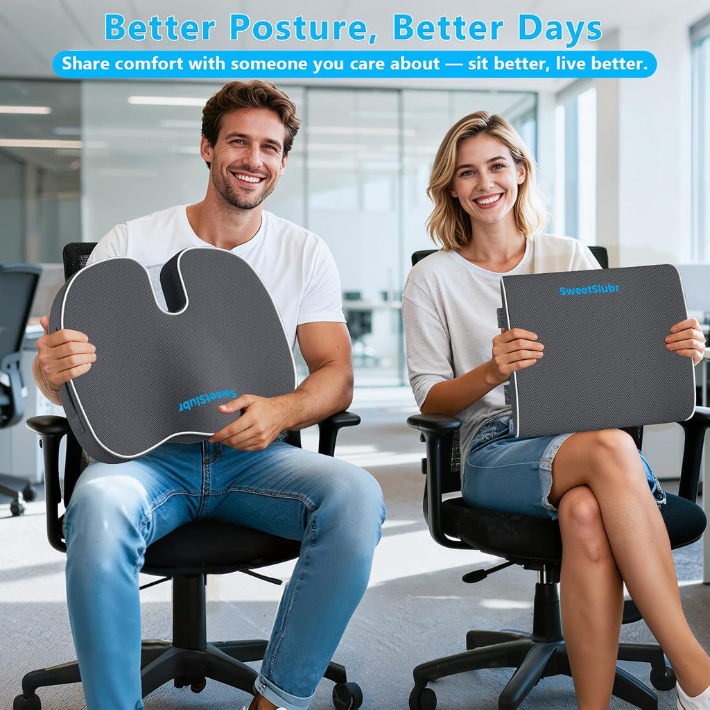 SweetSlubr SweetSlubr Seat Cushion, Lumbar Support Pillow with Adjustable Strap-Chair Cushions for Sciatica -with Washable Cover Mem…