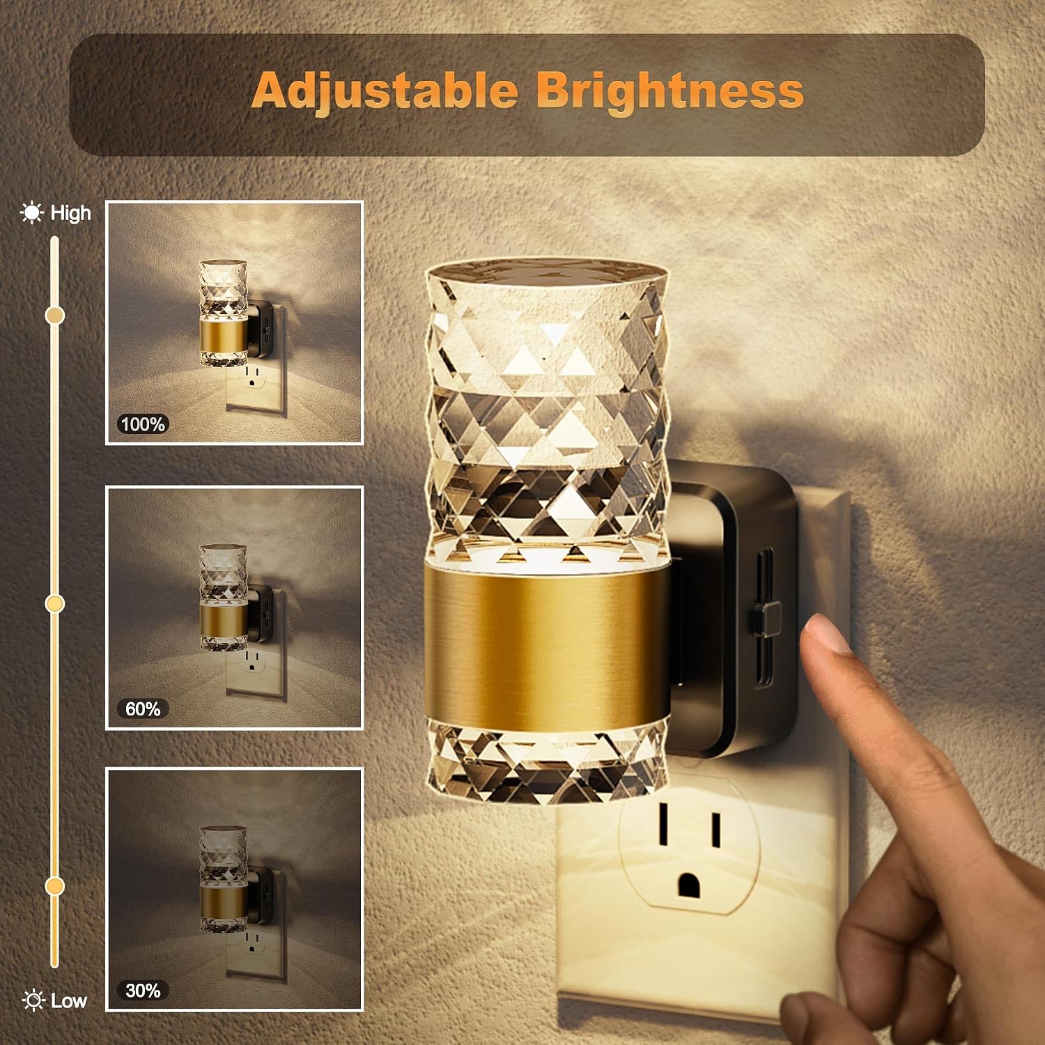JandCase Night Light, Automatic Night Lights Plug into Wall, 3000K LED Nightlights with 0-100LM Adjustable Brightness, Night Light Plug…