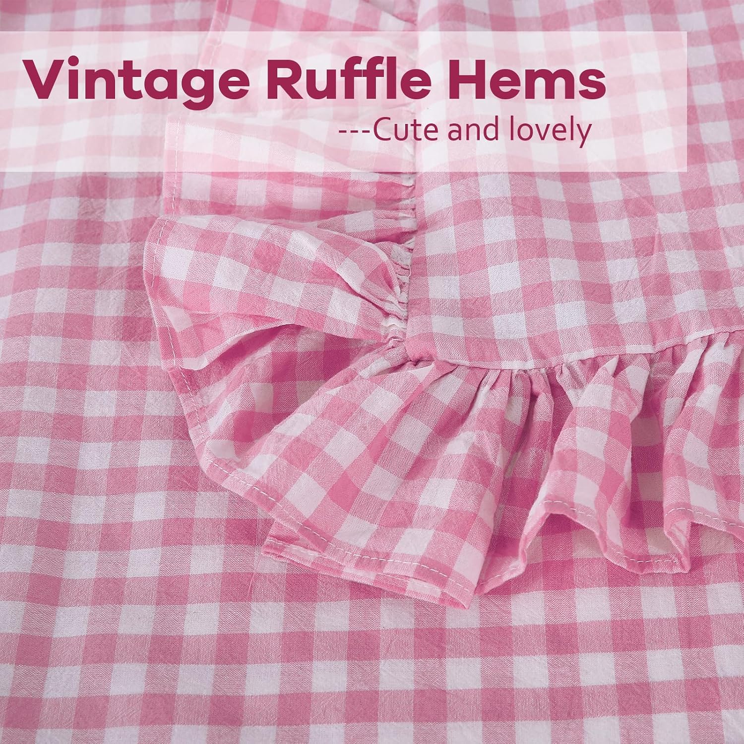 2 Pack Pink White Plaid Gingham Ruffle Euro Pillow Sham Covers, 100% Yarn-Dyed Washed Cotton Girls Lovely Checkered Farmhouse Pillow…