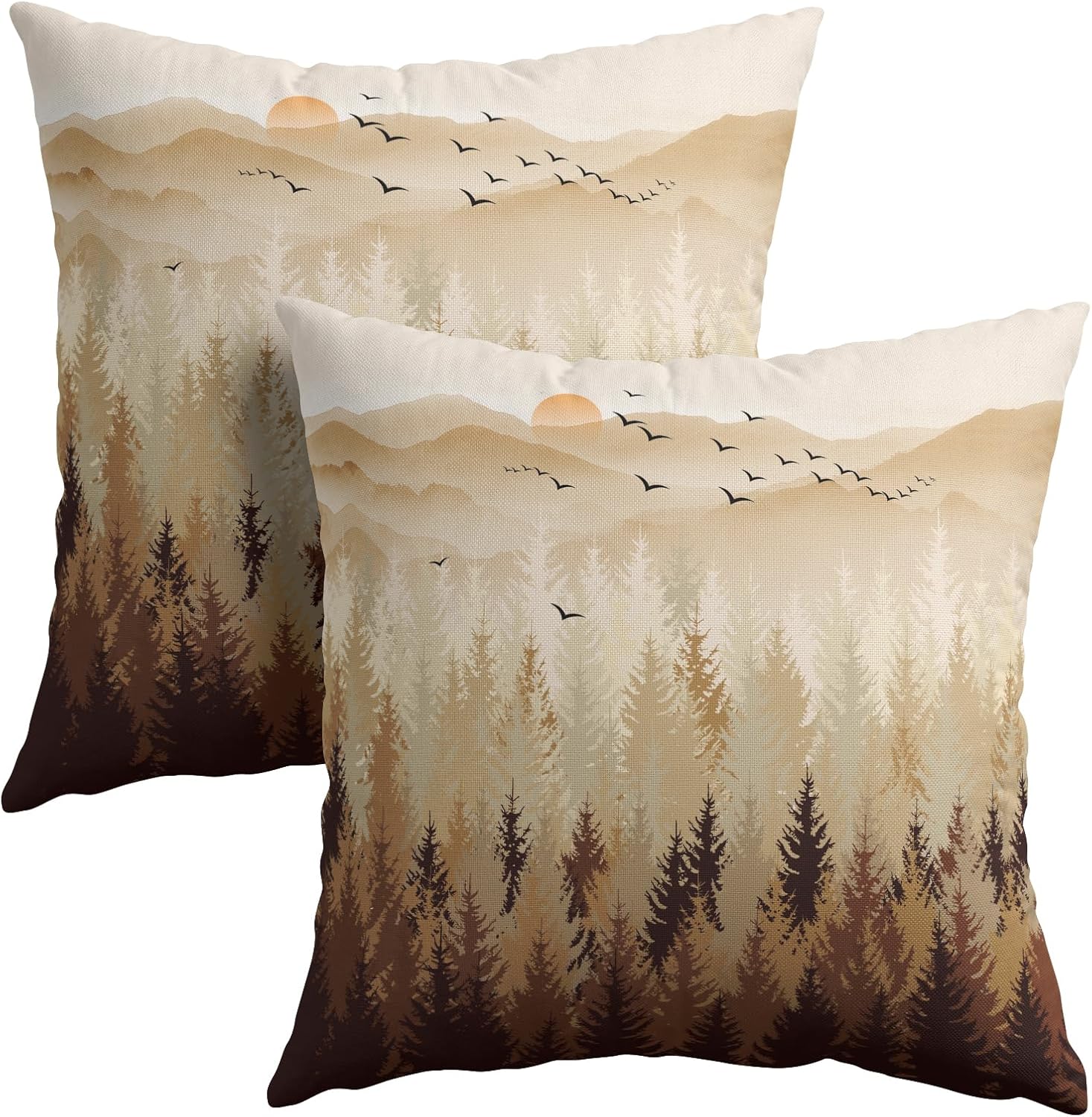 Fall Misty Forest Throw Pillow Covers 20x20 Inch Set of 2 Brown Mountain Woodland Decorative Pillow Cases Nature Pine Trees Farmhouse…