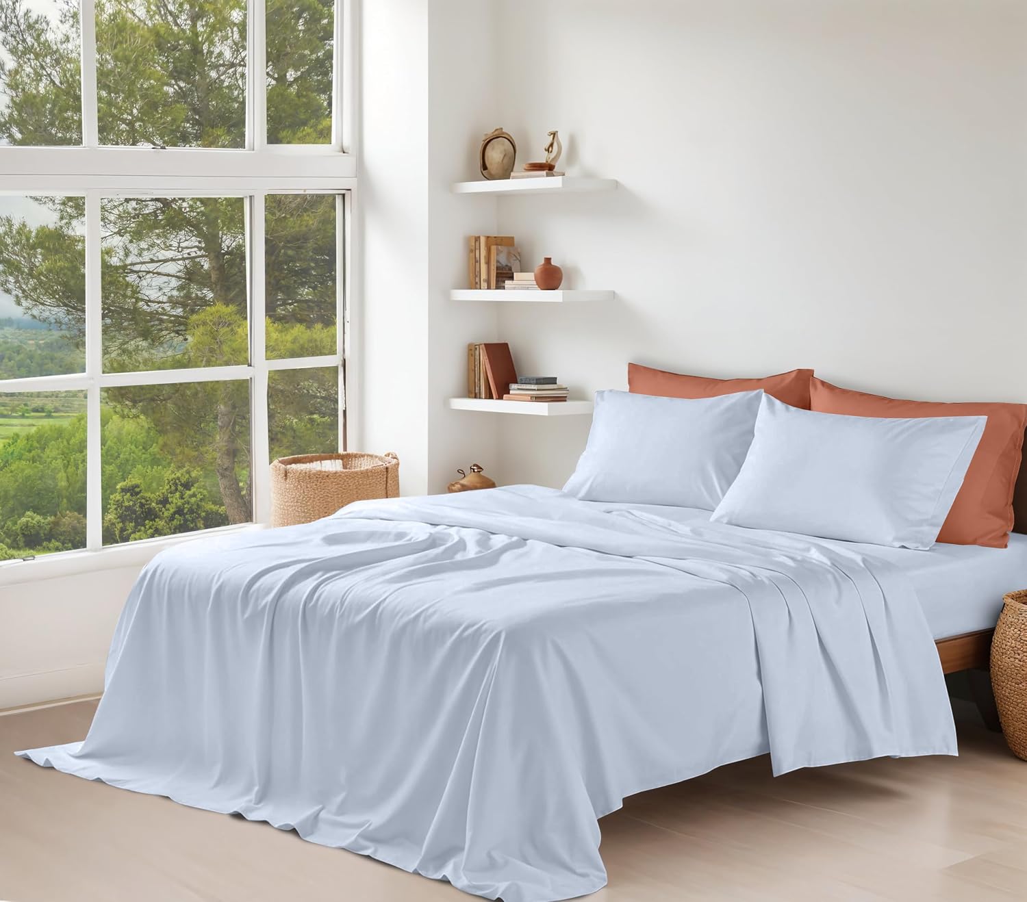 Ruvanti 100% Cotton Organic Percale Sheets Cal King Size – Crisp Cooling Bed Sheets for Hot Sleepers, Deep Pocket 13”, Soft Peach Finish, B…