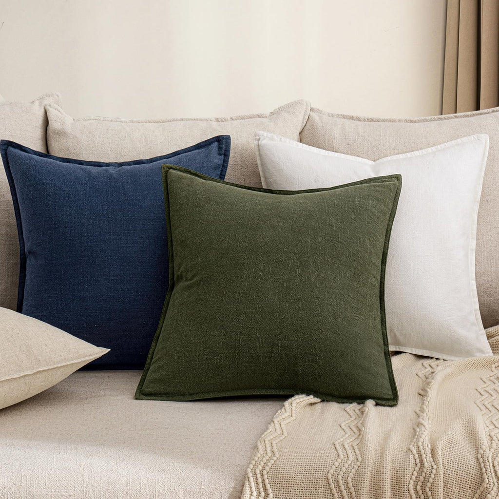 Anroduo Pack of 2 Decorative Linen Pillow Covers Navy Blue Euro Sham Neutral Farmhouse Boho SOID Cushion Case Soft Accent Pillowcase for Co…