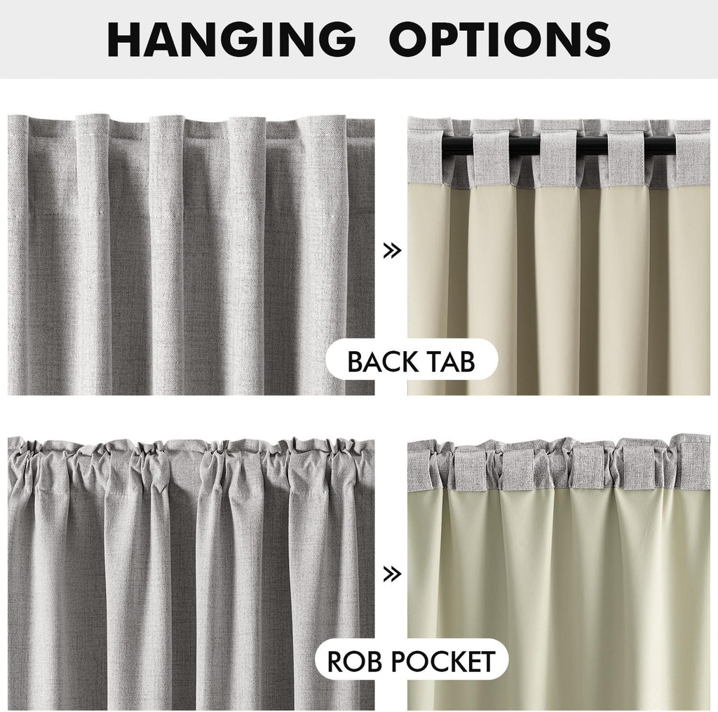 Miulee 100% Blackout Linen Curtains for Bedroom, Greyish White Solid Luxury Decor Thermal Insulation Room Darkening Drapes for Living Room…