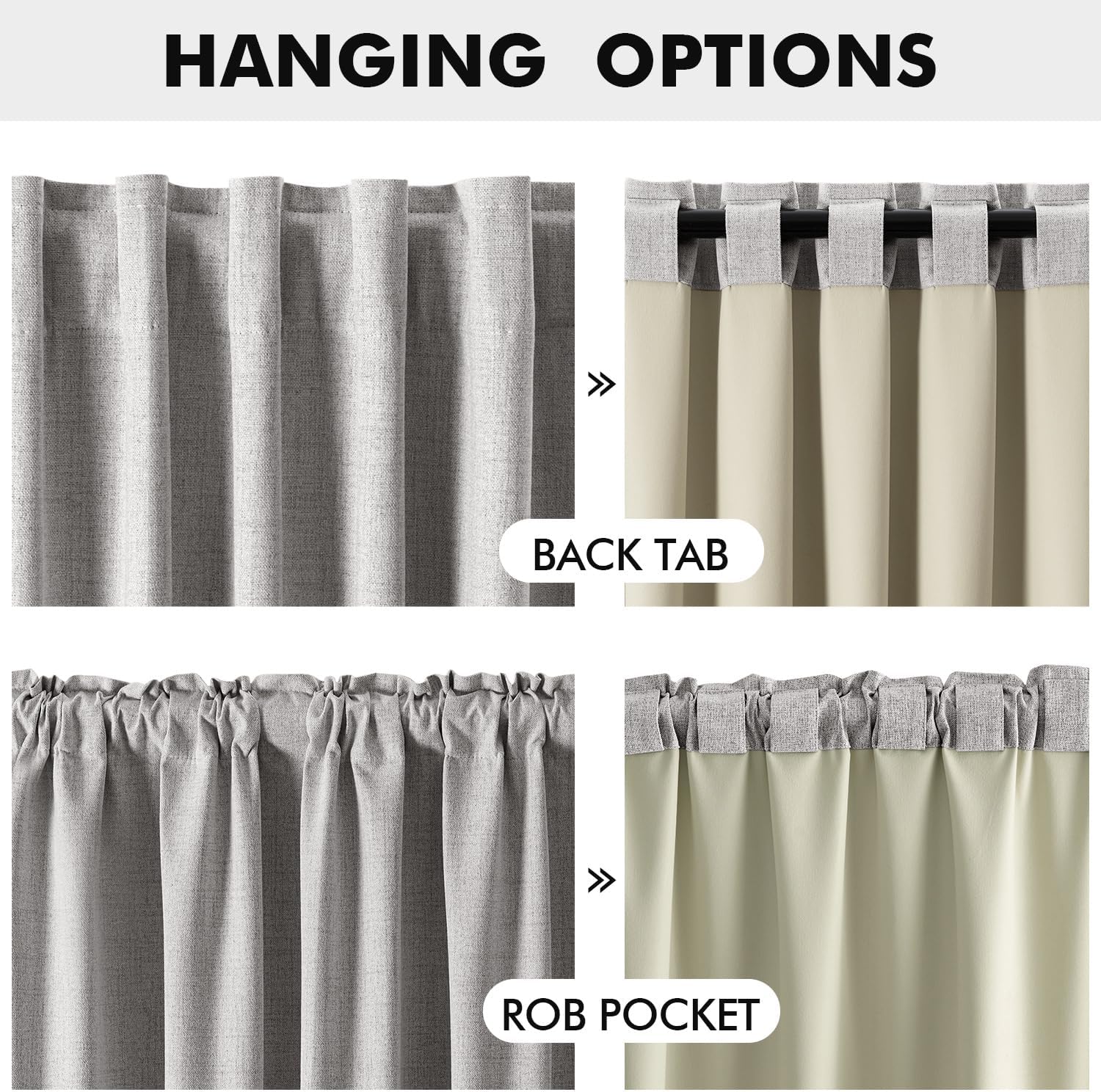 Miulee 100% Blackout Linen Curtains for Bedroom, Greyish White Solid Luxury Decor Thermal Insulation Room Darkening Drapes for Living Room…
