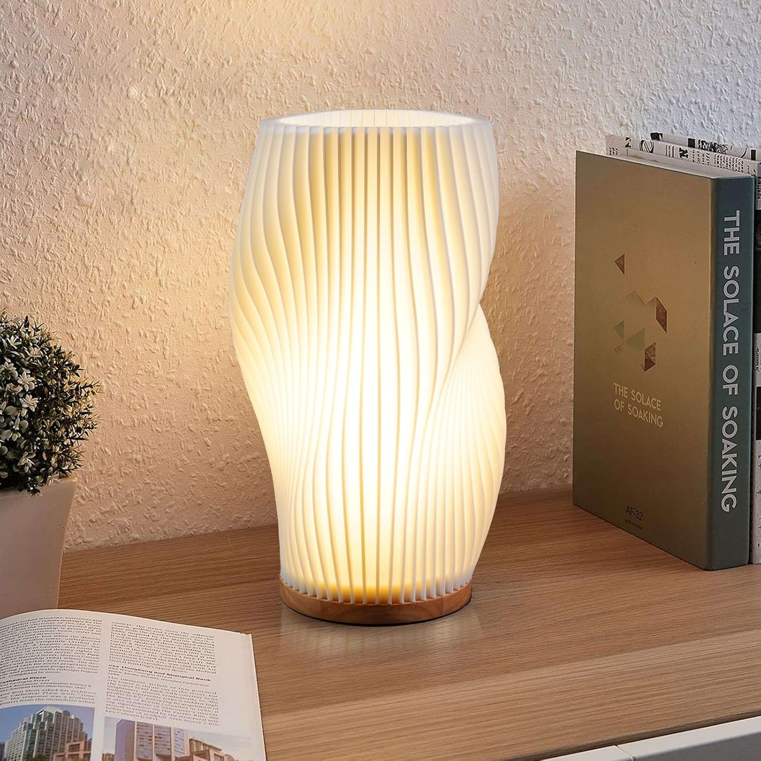 Zenply Novelty Small Table Lamp for Bedroom, Vintage Style Striped Night Light, Mini Bedside Lamp for Living Room, Office, Dorm (MD)