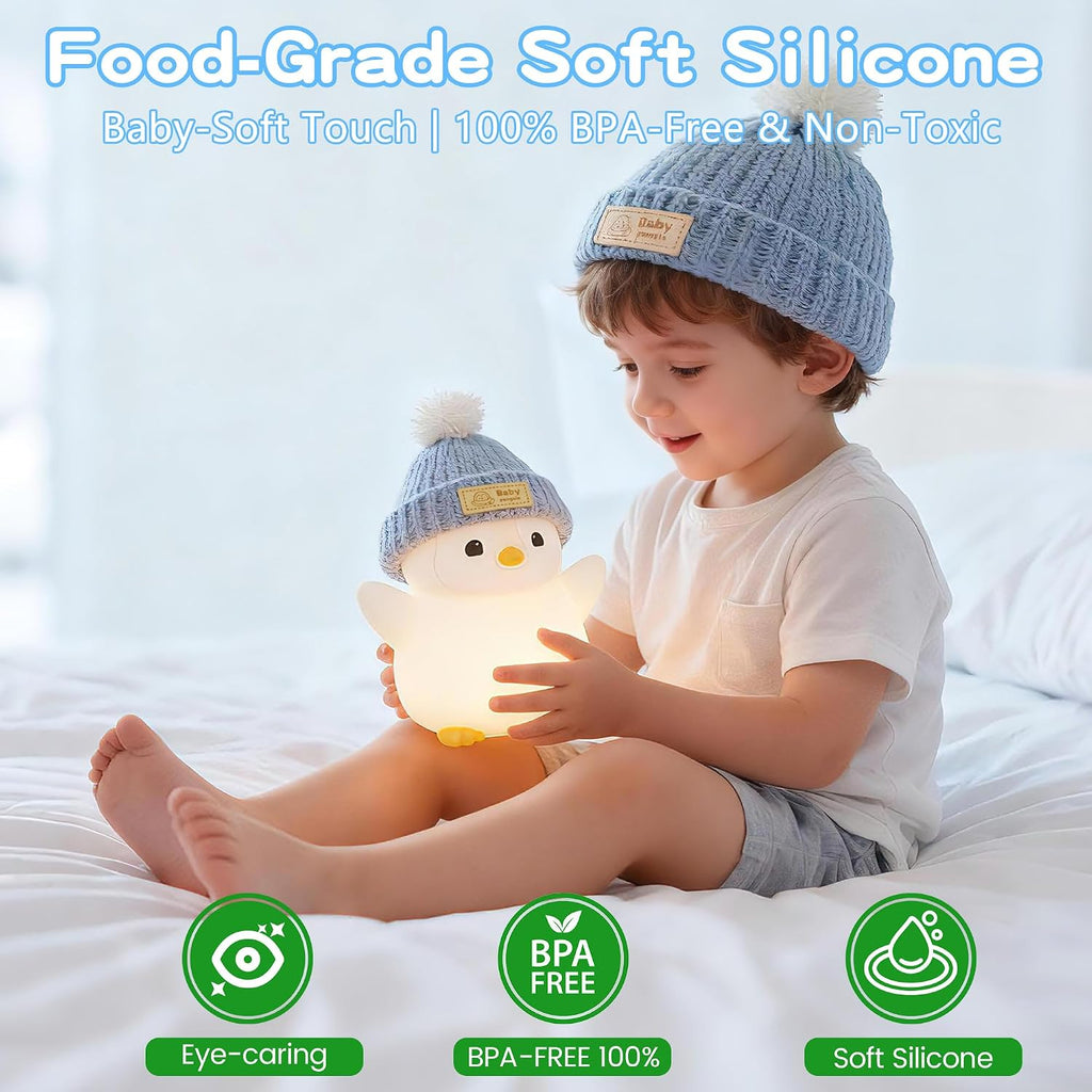 FAMIDUO-BrightenYourLife FAMIDUO Penguin Night Light for Kids, Adorable Penguin Lamp with Hat, Food Grade Silicone Nursery Nightlight, Rech…