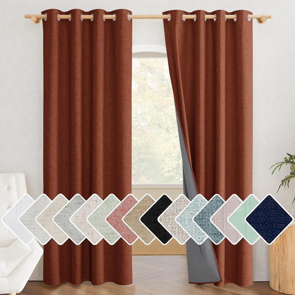 NICETOWN 100% Absolutely Blackout Linen Curtains with Thermal Insulated Grey Liner, 52" Wide, 2 Panels, 84 inches Long Drapes, Grommet…
