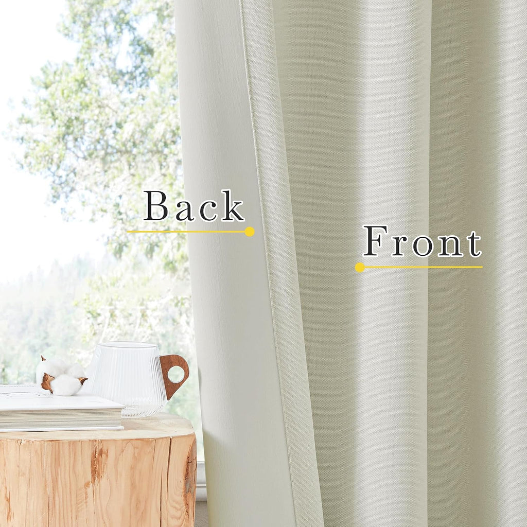 Nicetown Thick Faux Linen Bedroom Curtains 108 inches Long, Room Darkening Dual Rod Pockets & Hook Belt Thermal Curtains Noise Dampening Dr…