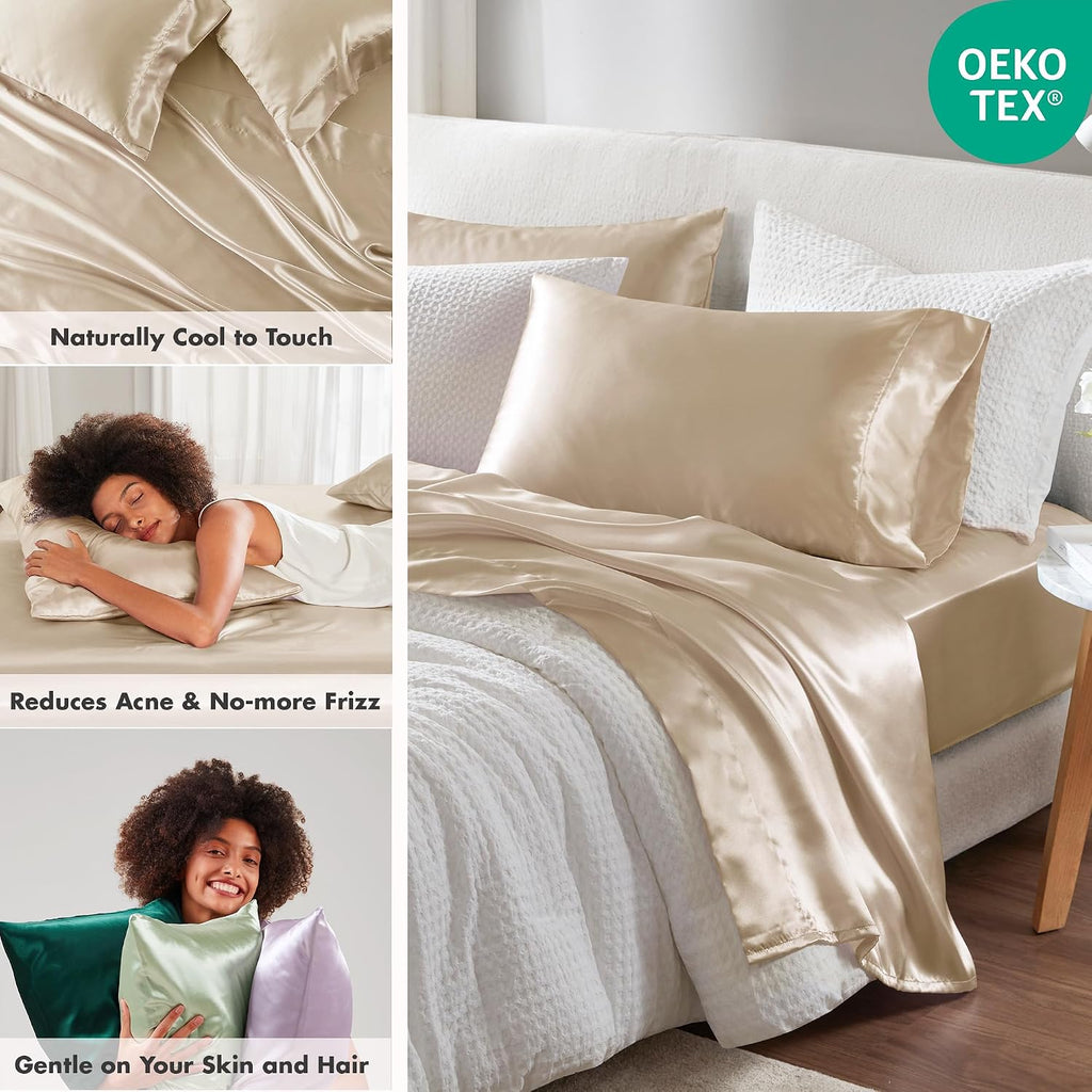 Madisonpark Madison Park Satin Sheets Queen Size, Luxurious Silky Bed Sheets, Elastic 14" Pocket fits up to 16" Mattress, Wrinkle-Free, Sof…