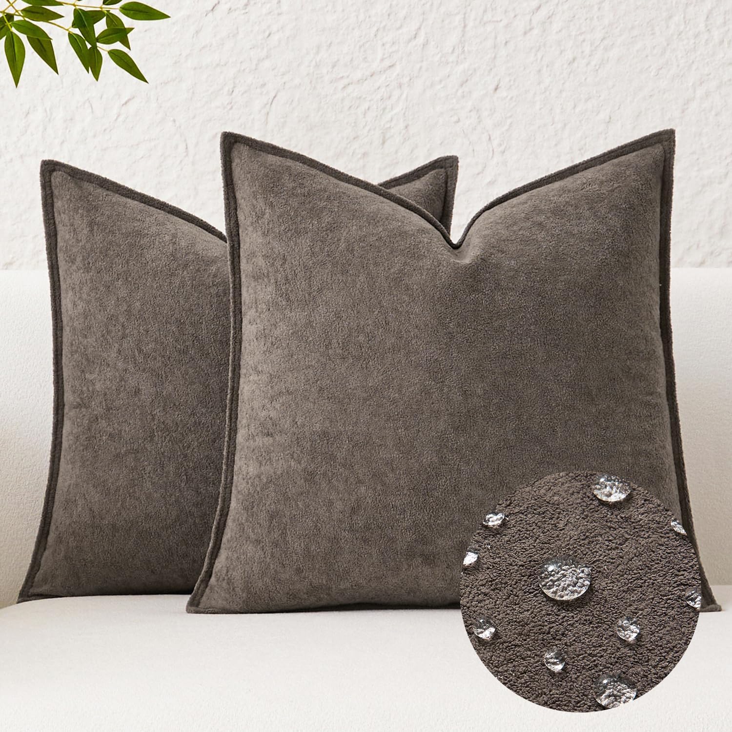 KevinTextile Kevin Textile Waterproof Decorative Pillow Covers Coco Brown 22x22 Inch Pack of 2 Soft Boucle Textured Euro Pillowcases Elegan…