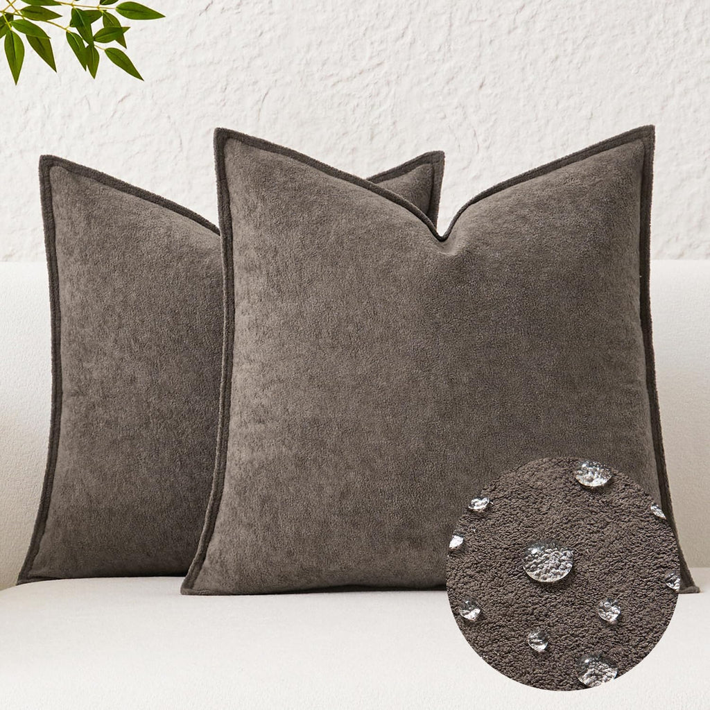 KevinTextile Kevin Textile Waterproof Decorative Pillow Covers Coco Brown 24x24 Inch Pack of 2 Soft Boucle Textured Euro Pillowcases Elegan…