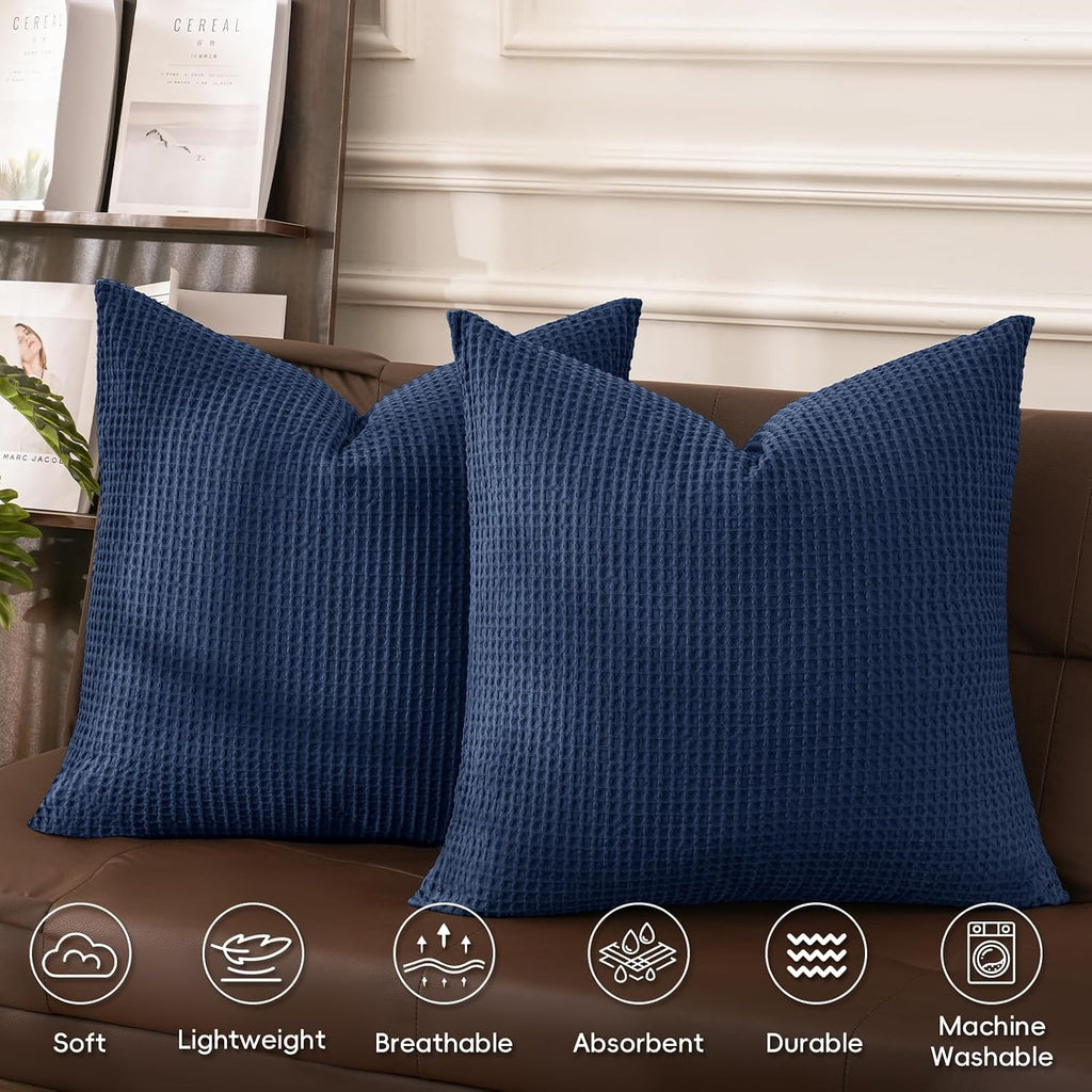 Phf 100% Cotton Waffle Weave Throw Pillow Cover, 22" x 22", No Filling, 2 Pack Elegant Home Decorative Square Throw Pillow Covers for Bed C…