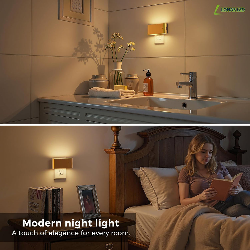 L LOHAS LED Night Light, 2 Pack Dimmable Modern LED Night Lights Plug into Wall, Dusk to Dawn Sensor Night Lights for Kid, 0-100LM 3000K…