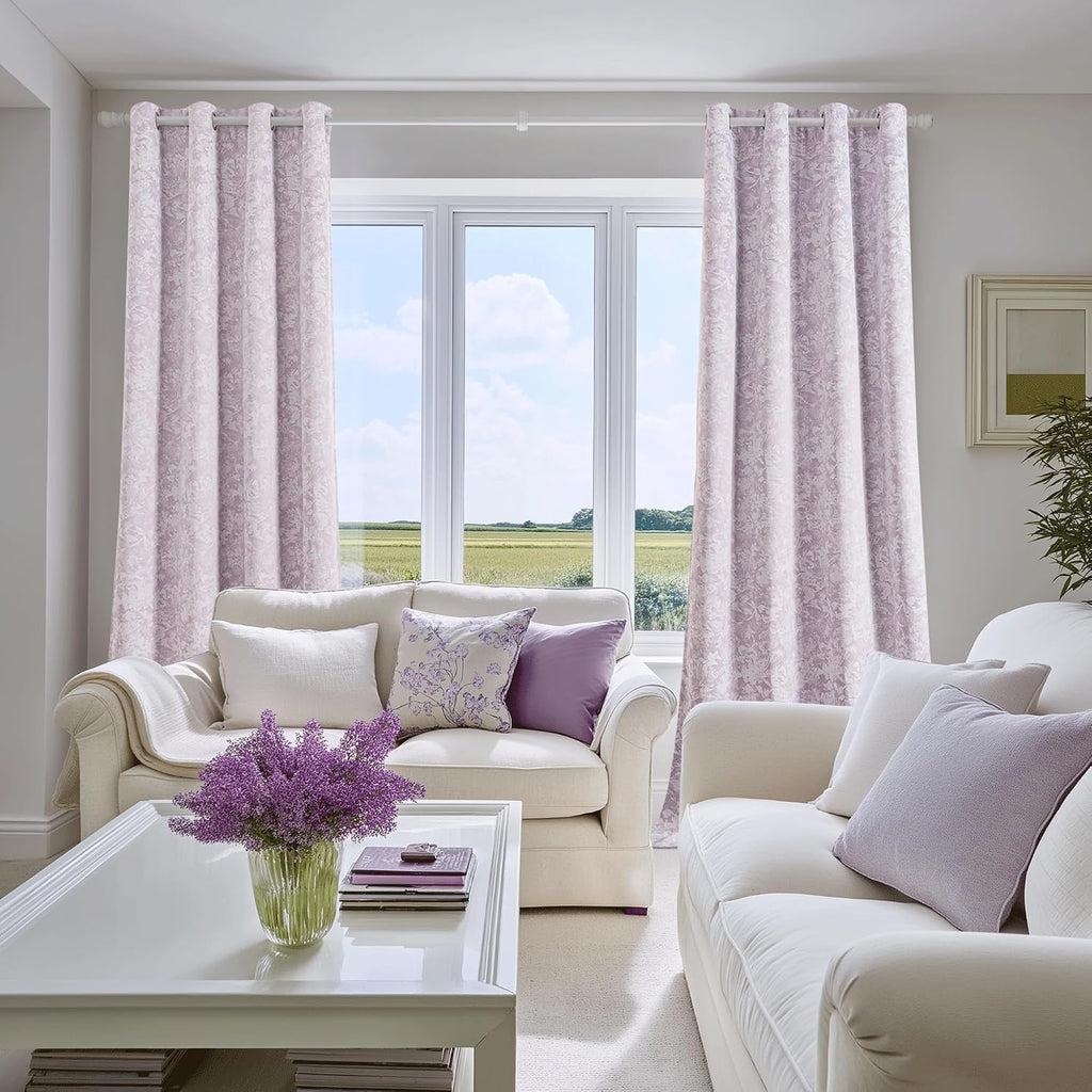 Beauoop Purple Floral Jacquard Blackout Curtains 72 Inches Long 2 Panels for Bedroom Living Room Chenille Flower Room Darkening Thermal…