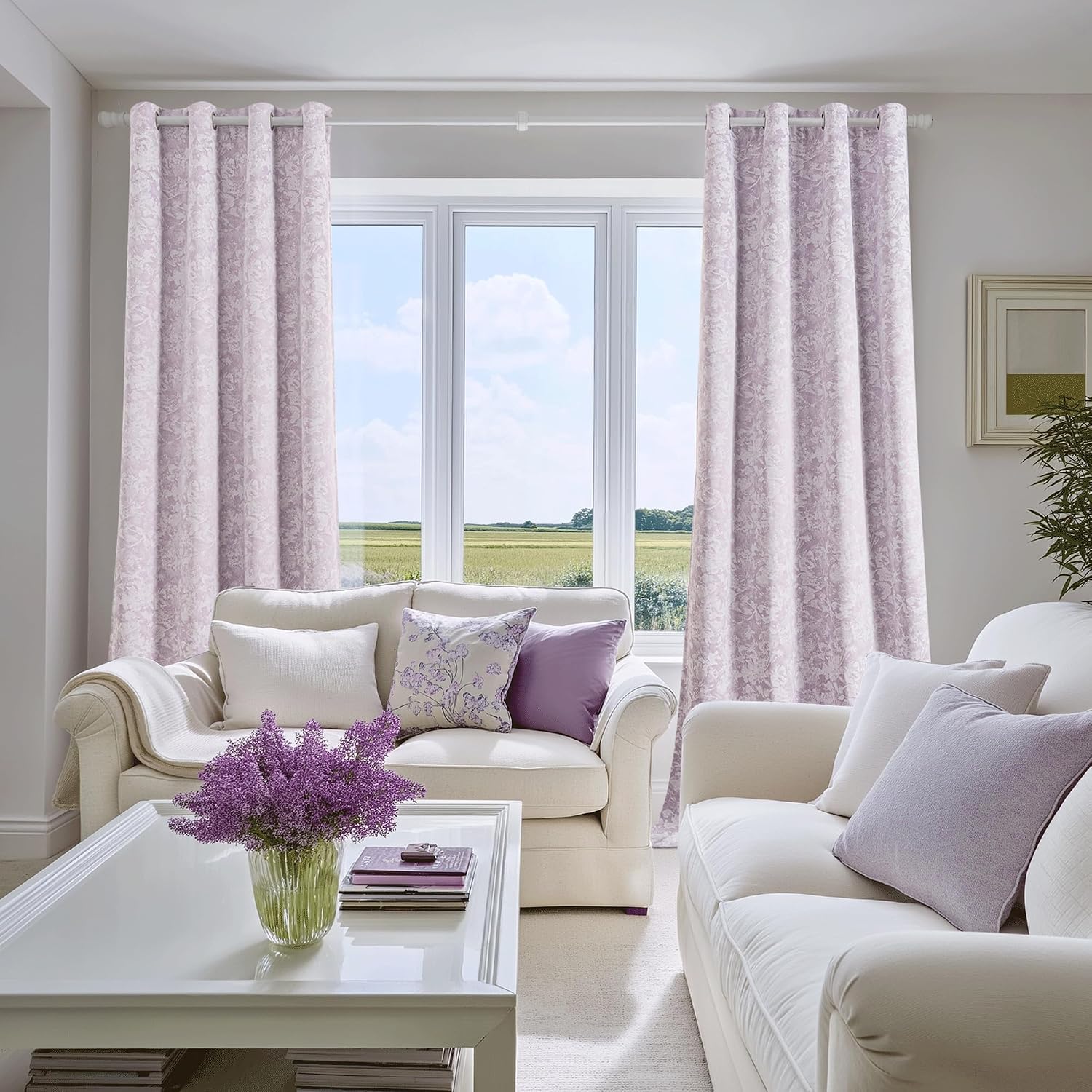 Beauoop Purple Floral Jacquard Blackout Curtains 72 Inches Long 2 Panels for Bedroom Living Room Chenille Flower Room Darkening Thermal…