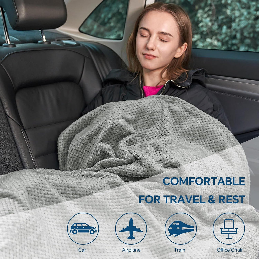 Bedelite Travel Blanket with Bag, Ultra-Soft Jacquard Fleece Blanket with Luggage Sleeve & Backpack Clip, Airplane Blanket Travel Essential…