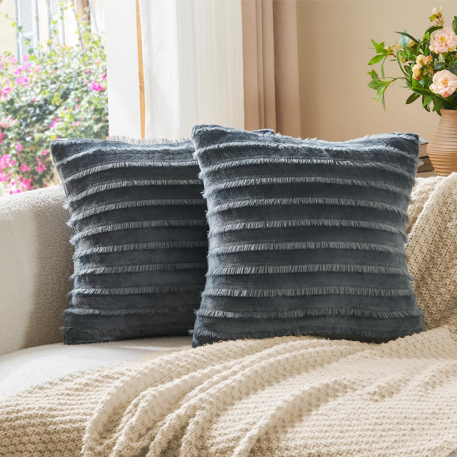 Bedelite Velvet Pillow Covers 18x18 with Zipper, 2 Pack Super Soft Square Pillow Covers for Bedroom, Sofa, Luxury Cozy Fleece Pillowcases f…