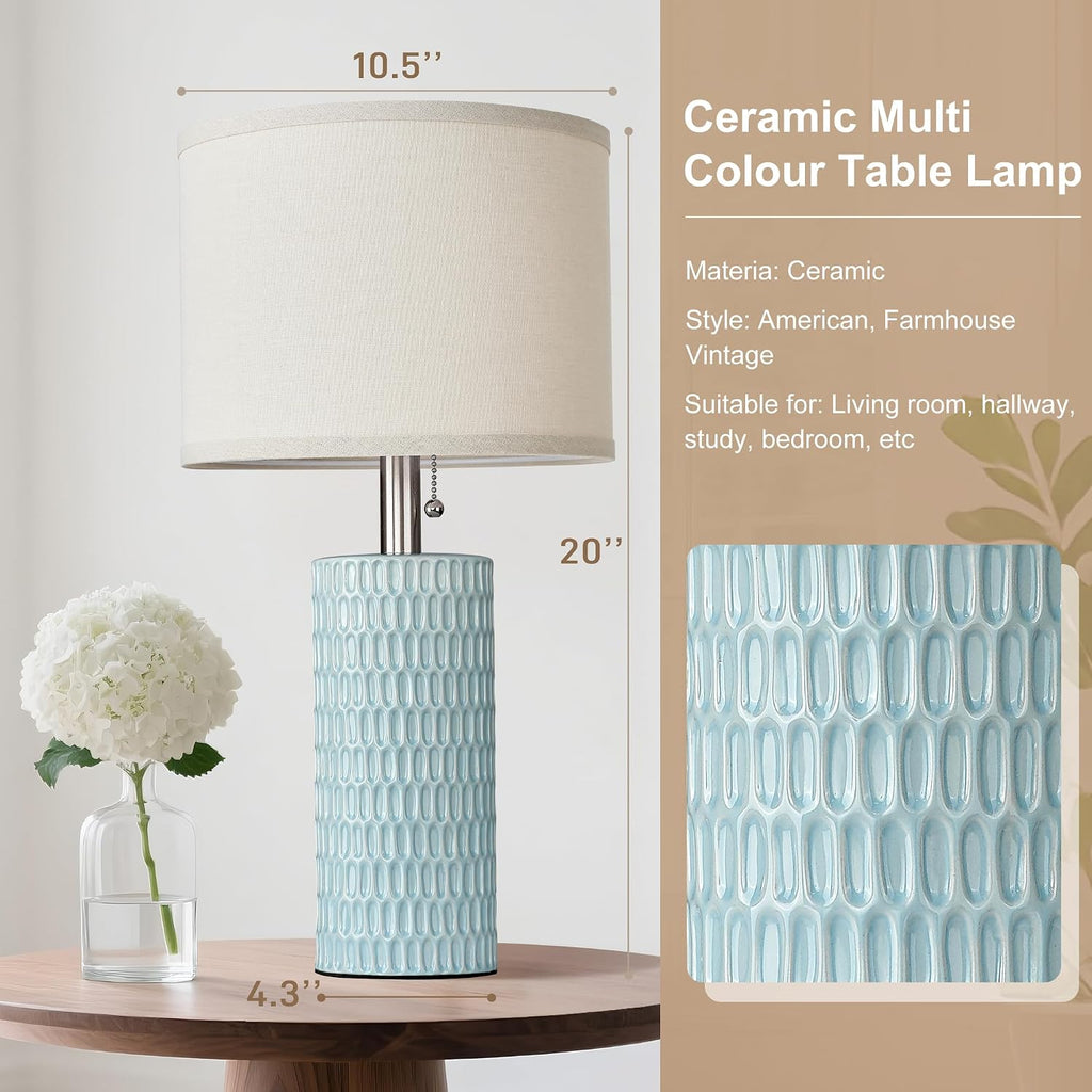 Reaketon 20.5" Modern Ceramic Table Lamps for Bedroom Set of 2, Bedside Lamps for Night Stands with Beige Lampshade, Farmhouse Table Lamp…