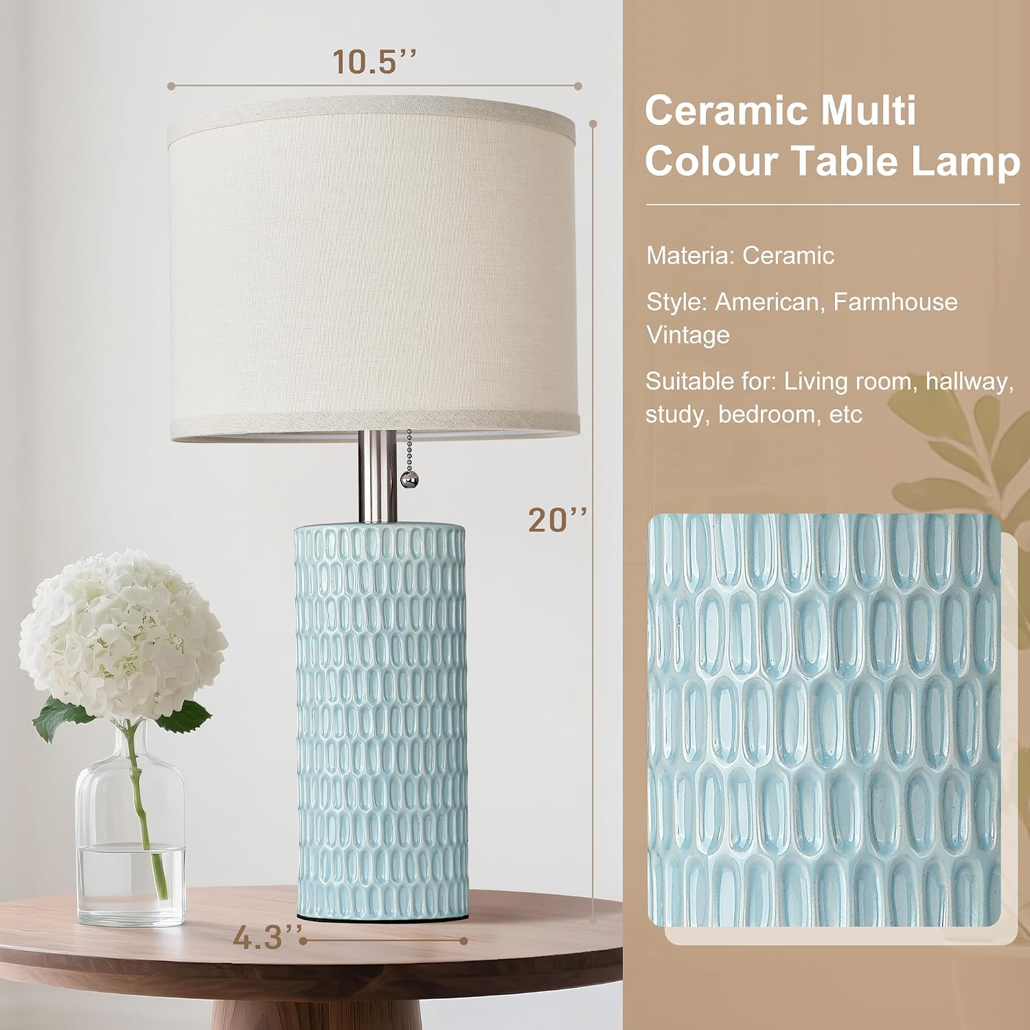 Reaketon 20.5" Modern Ceramic Table Lamps for Bedroom Set of 2, Bedside Lamps for Night Stands with Beige Lampshade, Farmhouse Table Lamp…