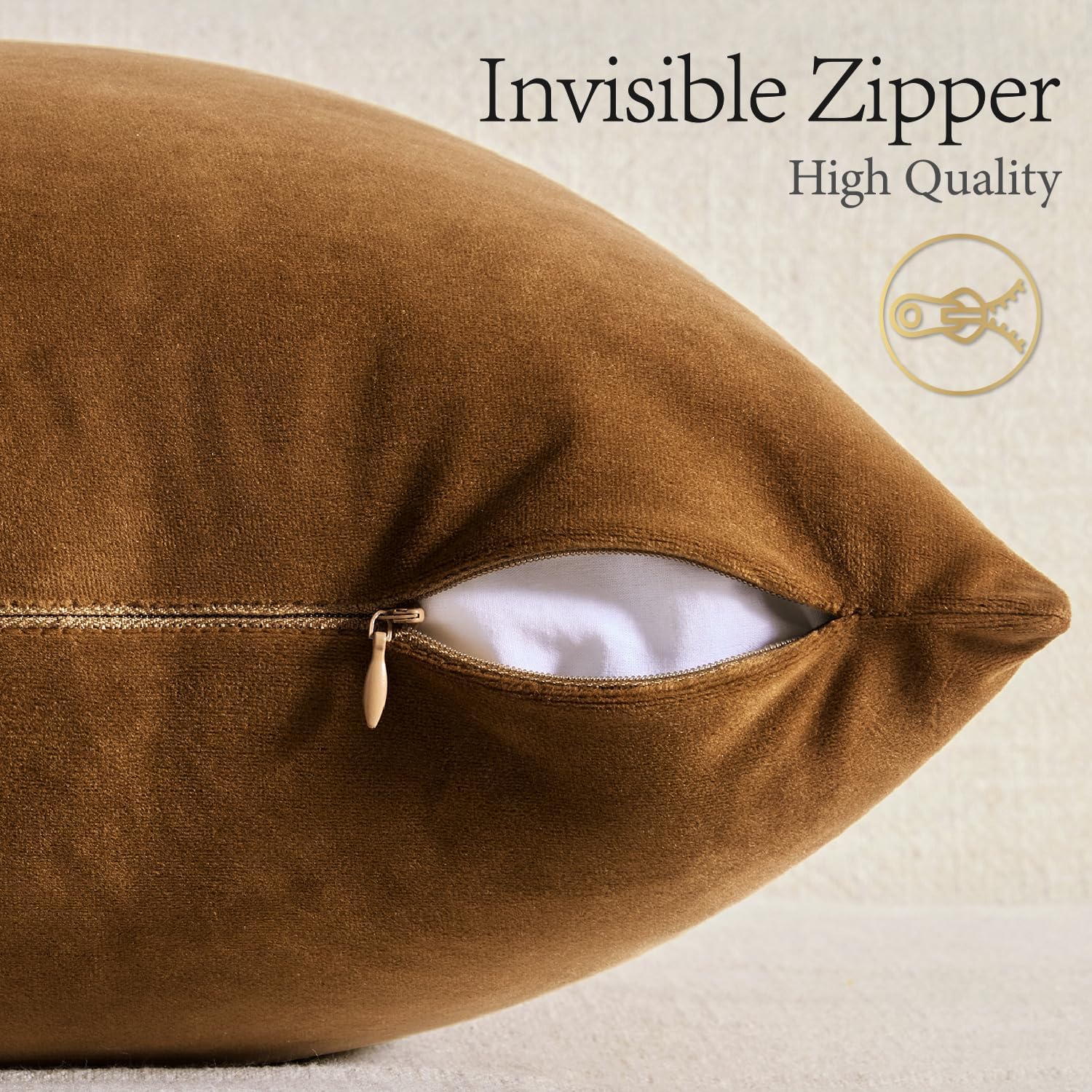 Miulee Velvet Throw Pillow Covers 18x18 Inch, Pack of 2 - Golden Brown, Super Soft Decorative Square Cushion Cases Modern Luxury Home Decor…