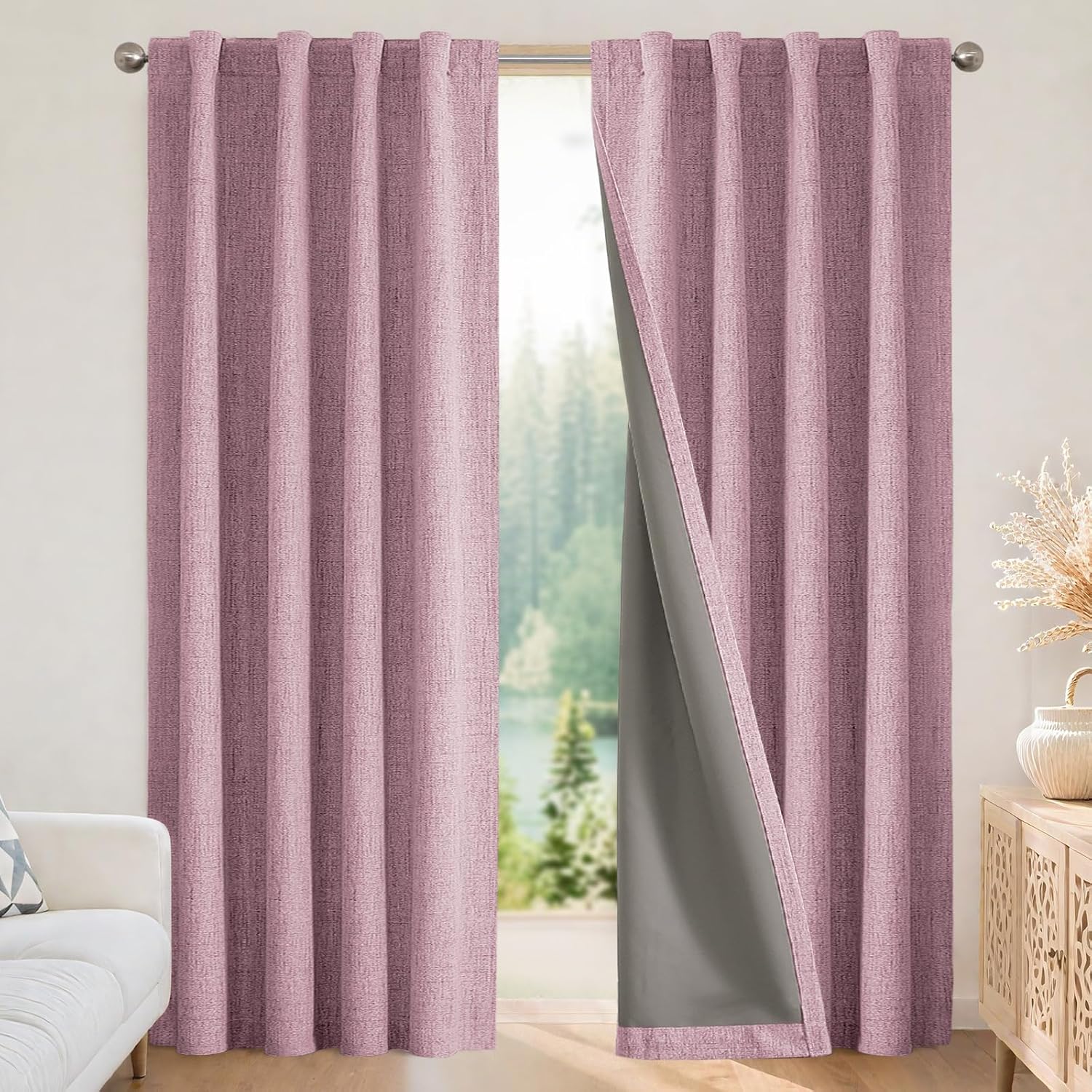 Joydeco Blackout Curtains for Bedroom - 100% Light Blocking 2 Panels Set Pink Drapes 37" W x 90" L, Thermal Insulated Room Darkening Curtai…