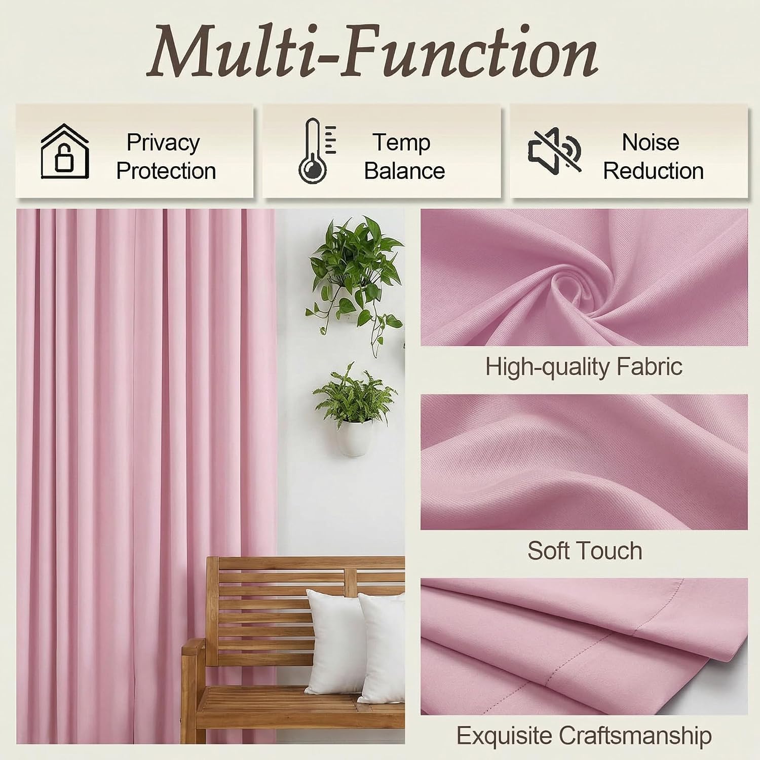 Gwine Pink Blackout Curtains for Bedroom 54 Inches Long - Thermal Insulated Noise Reducing Window Curtain Panels, Solid Room Darkening…