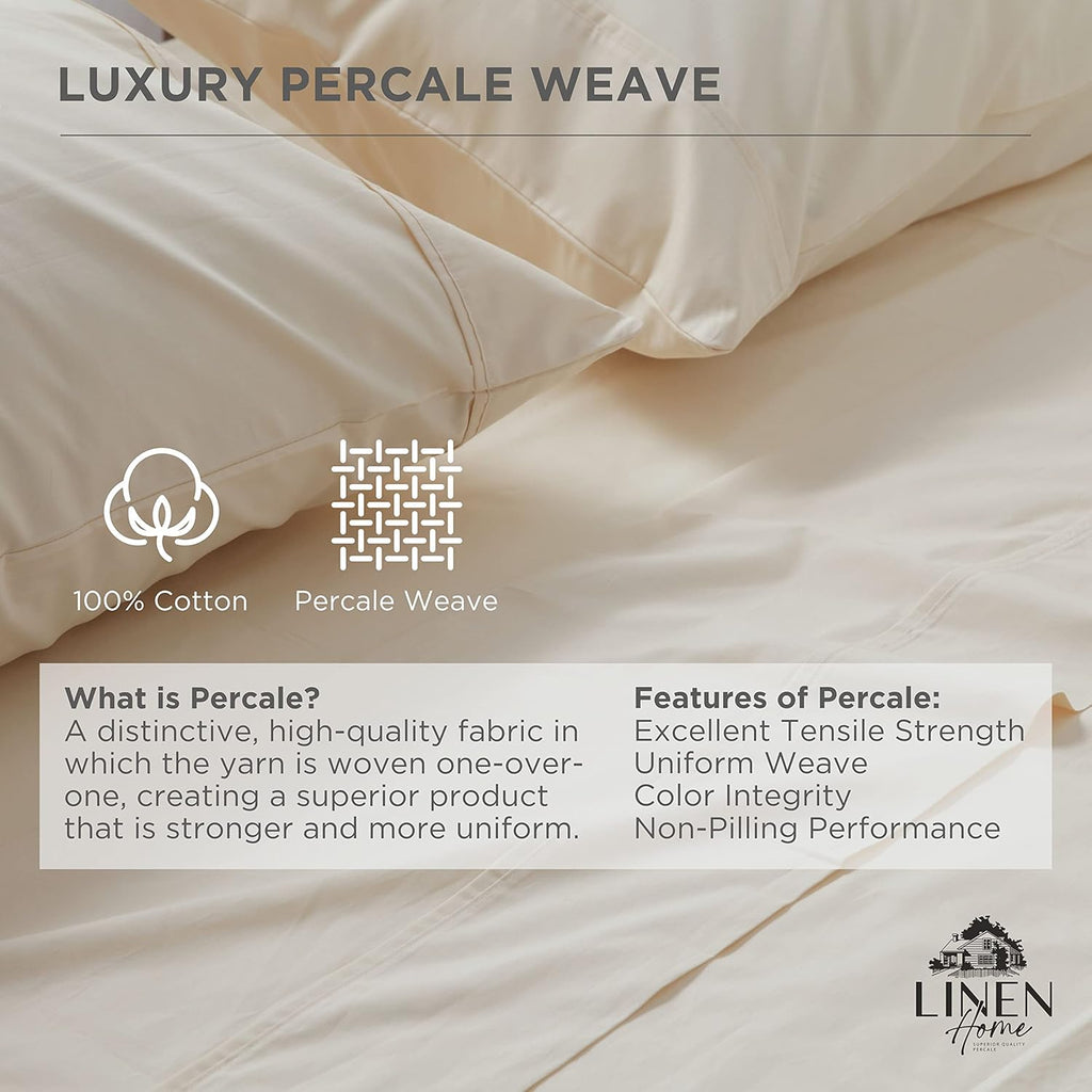 100% Cotton Percale Pillowcases Standard/Queen Size, Set of 2 - Combed Cotton Pillow Cases 20x30, Crisp & Cooling, Breathable, No Pilling…