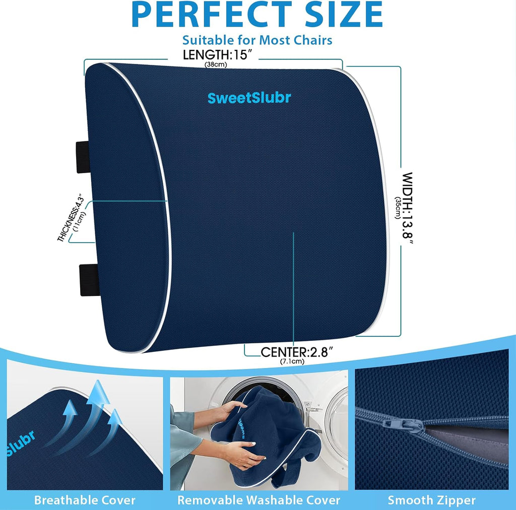 SweetSlubr Large Lumbar Support Pillow for Office Chair, Car Seats and Home Desks, Ergonomic Back Support with Double Adjustable Straps…