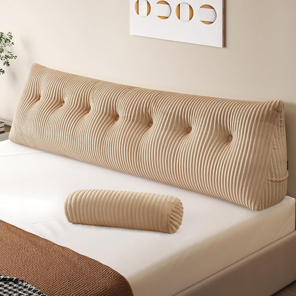 Z-Hom Large Wedge Pillow Headboard, King Triangular Headboard Pillow, Reading Pillow Bed with a Roll Pillow for Bed Sitting Up Sleeping, Ba…