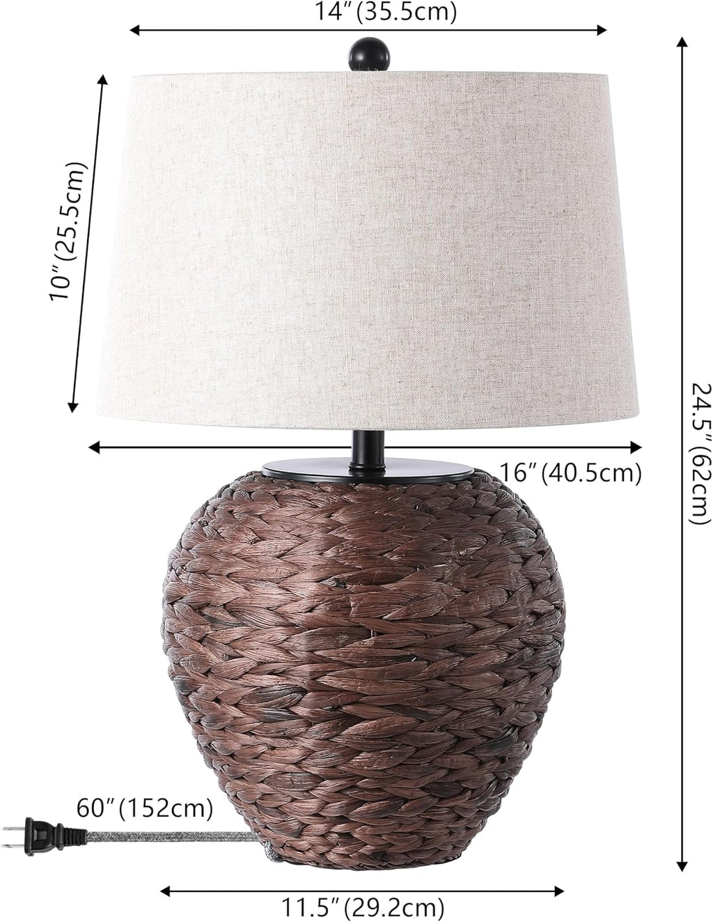 JONATHAN Y 24.5" Dark Brown Water Hyacinth Farmhouse Basket Table Lamp, Coastal Decor for Living Room Bedroom Nightstand, Light Gray…