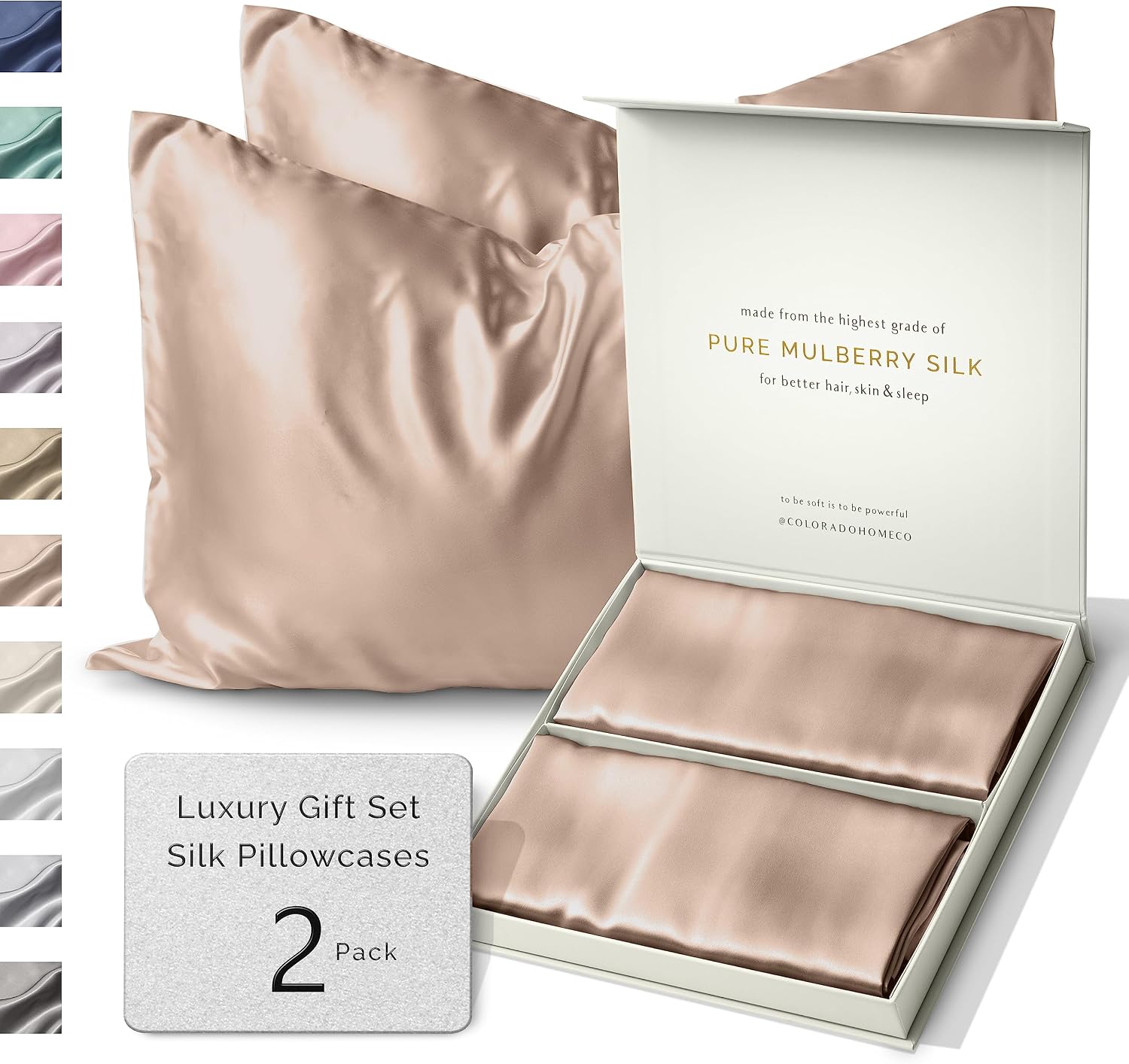 ColoradoHomeCo SUNDAYSILKSTM | Silk Pillow Cases 2 Pack | 22 Momme Mulberry Silk Pillowcase Set of 2 | All Sides 100% Pure Silk Slip Pillowc…