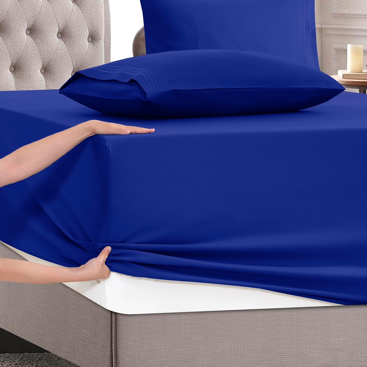 MocassiLuxuryBedding Mocassi Full Size 4-Piece Bed Sheet Set - 1800 Hotel Quality Microfiber 18-24 Inches Extra Deep Pocket Fitted Sheet- L…