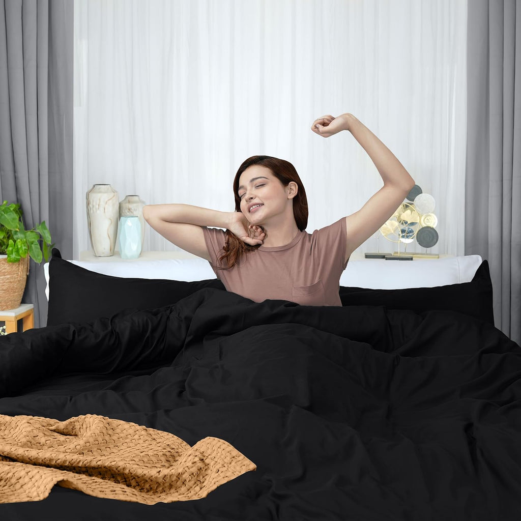 Utopia Bedding Duvet Cover Twin Size - 2 Piece with Zipper Closure - 1 Comforter Cover 68X90 Inches & 1 Pillow Sham 20X26 Inches (Black)…