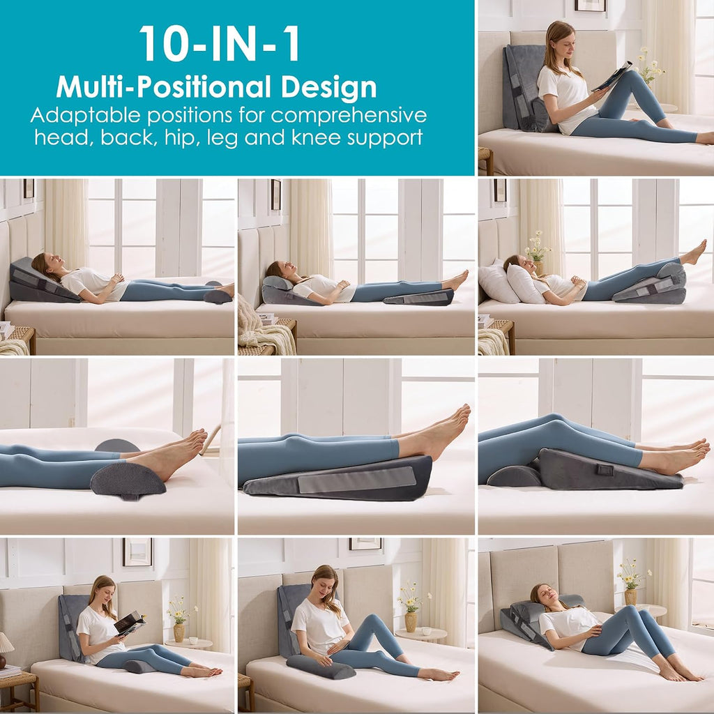 Wgakced 3Pcs Wedge Pillow Set for After Surgery, Acid Reflux Relief, Adjustable Bed Wedge Pillows for Sleeping, Anti Snore, Memory Foam Trian…