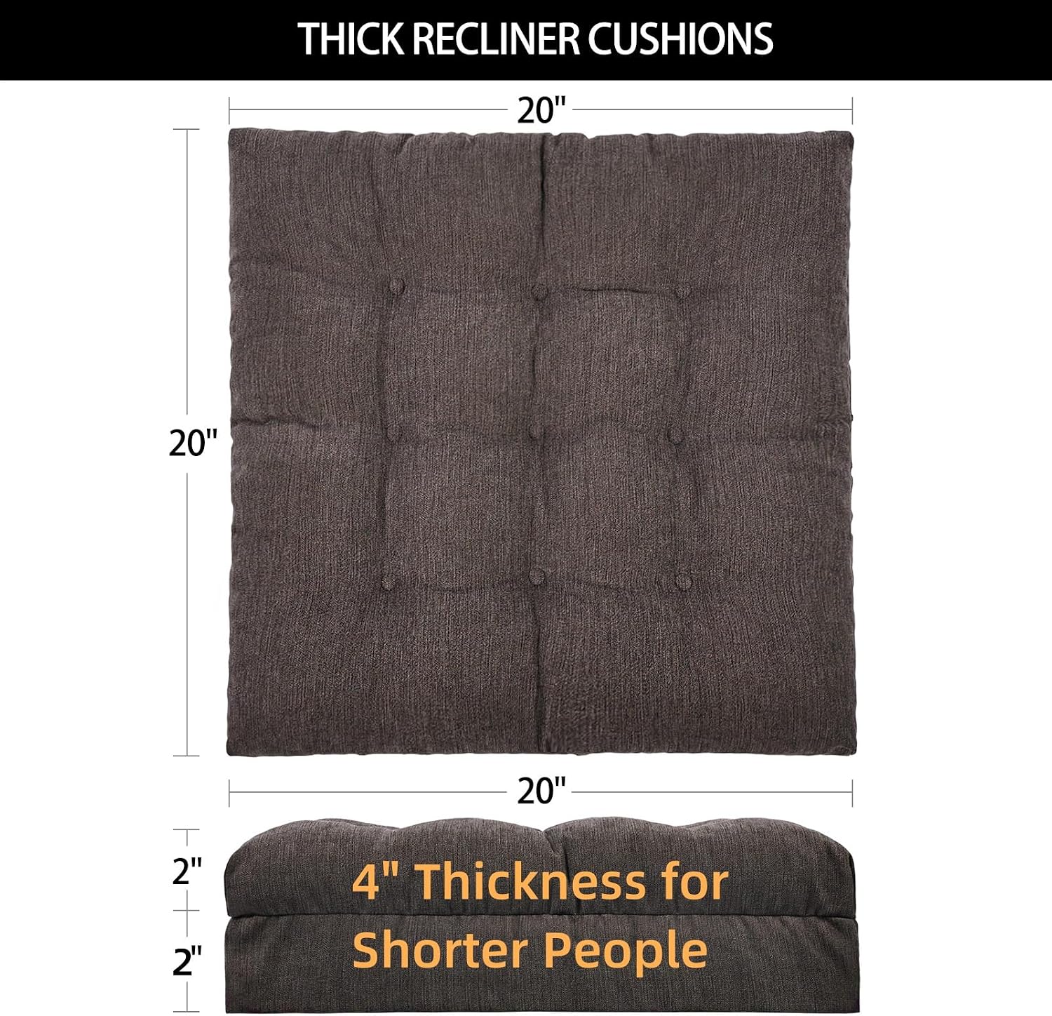 Recliner Cushions for Elderly, 20x20x4 Inch Thick Chair Cushion for Shorter Users Patent Design Soft Tufted Dual Layer Booster Seat…