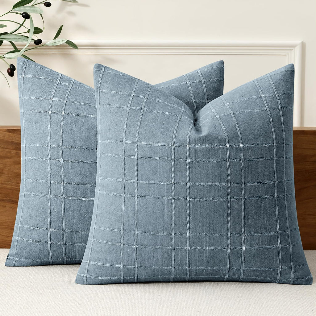 Miulee Decorative Linen Check Euro Shams Throw Pillow Covers Neutral Farmhouse Vintage Pillow Covers 24x24 Set of 2 Boho Modern Home Decor…
