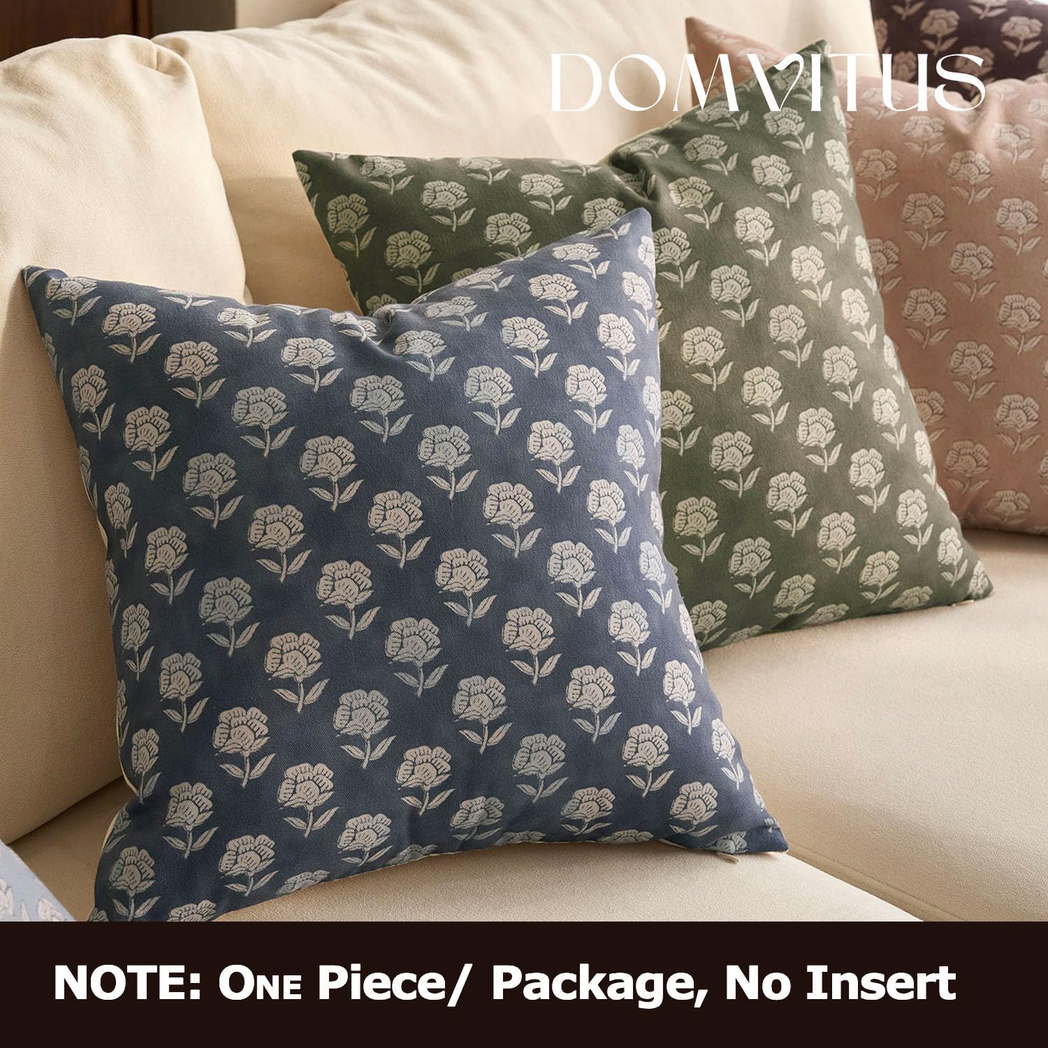 Domvitus Floral Pillow Covers 20x20 Throw Pillow Covers Decorative Farmhouse Block Floral Print Vintage Pillow Cover for Living Room Couch…