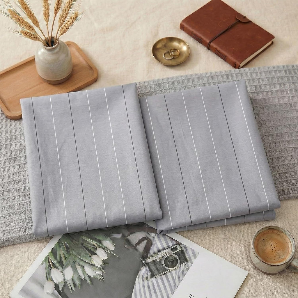 Merryword Gray Striped Pillowcases, 100% Cotton Pillow Cases, Queen Size Pillowcases, Luxury Linen Like Pillowcase, Soft Breathable Pinstri…