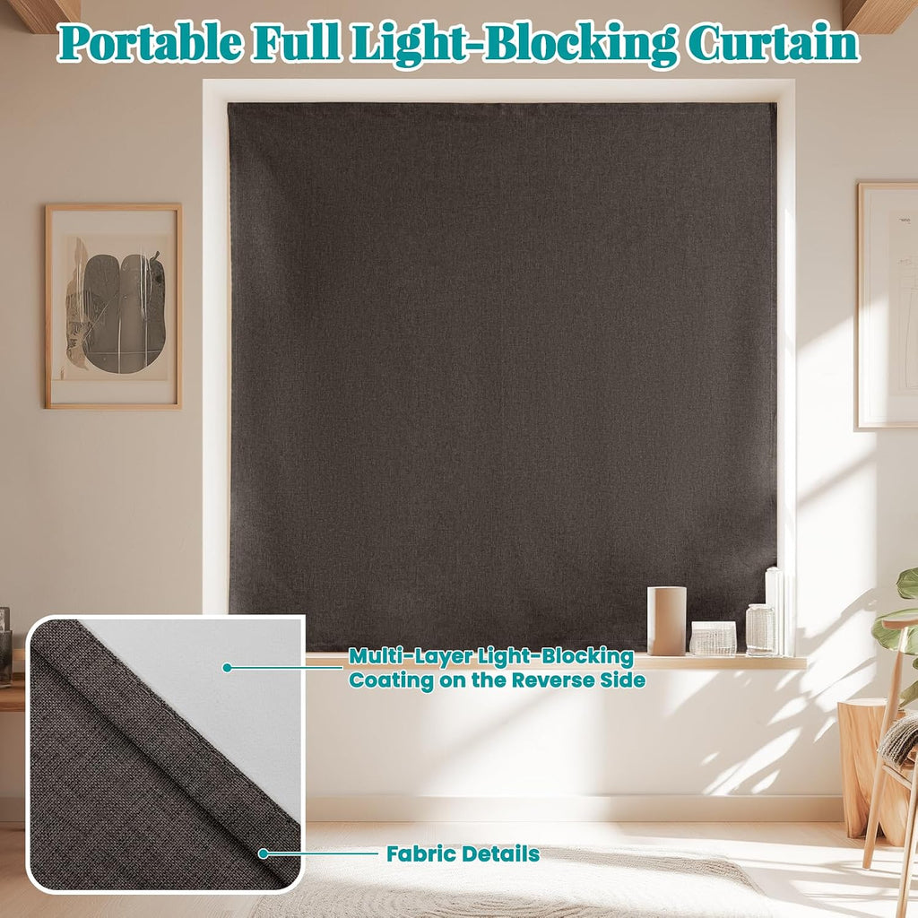 100% Blackout Self Adhesive Curtains, Black Out Shade for Window, Fabric Temporary Window Coverings Easy to Hang Curtains No Rod Needed…
