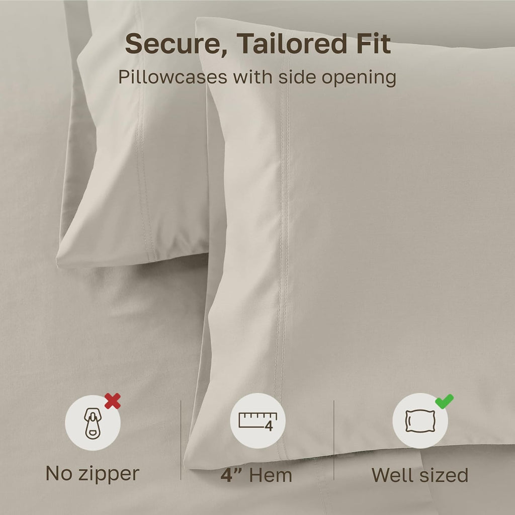 CaliforniaDesignDen California Design Den Standard/Queen Size Pillow Cases Set of 2-600 Thread Count Sateen, Natural 100% Cotton Pillow Cov…