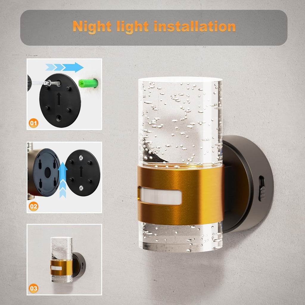 JandCase Motion Sensor Night Light, Wireless Rechargeable Night Light Wall Mounted, 2 Pack Motion Activated Night Lights, Dimmable…