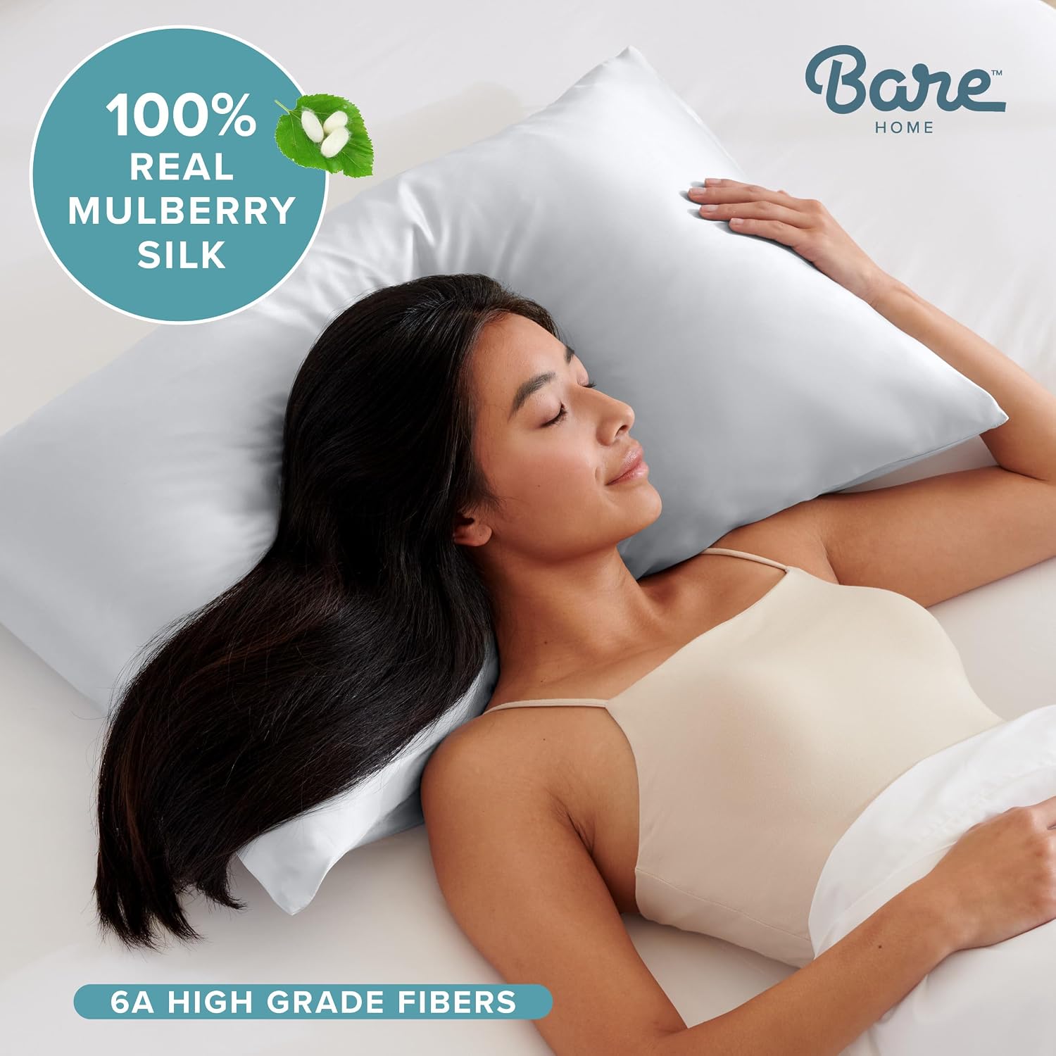 BareHome Bare Home 100% Mulberry Silk Pillowcase for Hair and Skin - Ultra 6A Grade 19 Momme Silk Pillow Case - Envelope Enclosure - Breath…