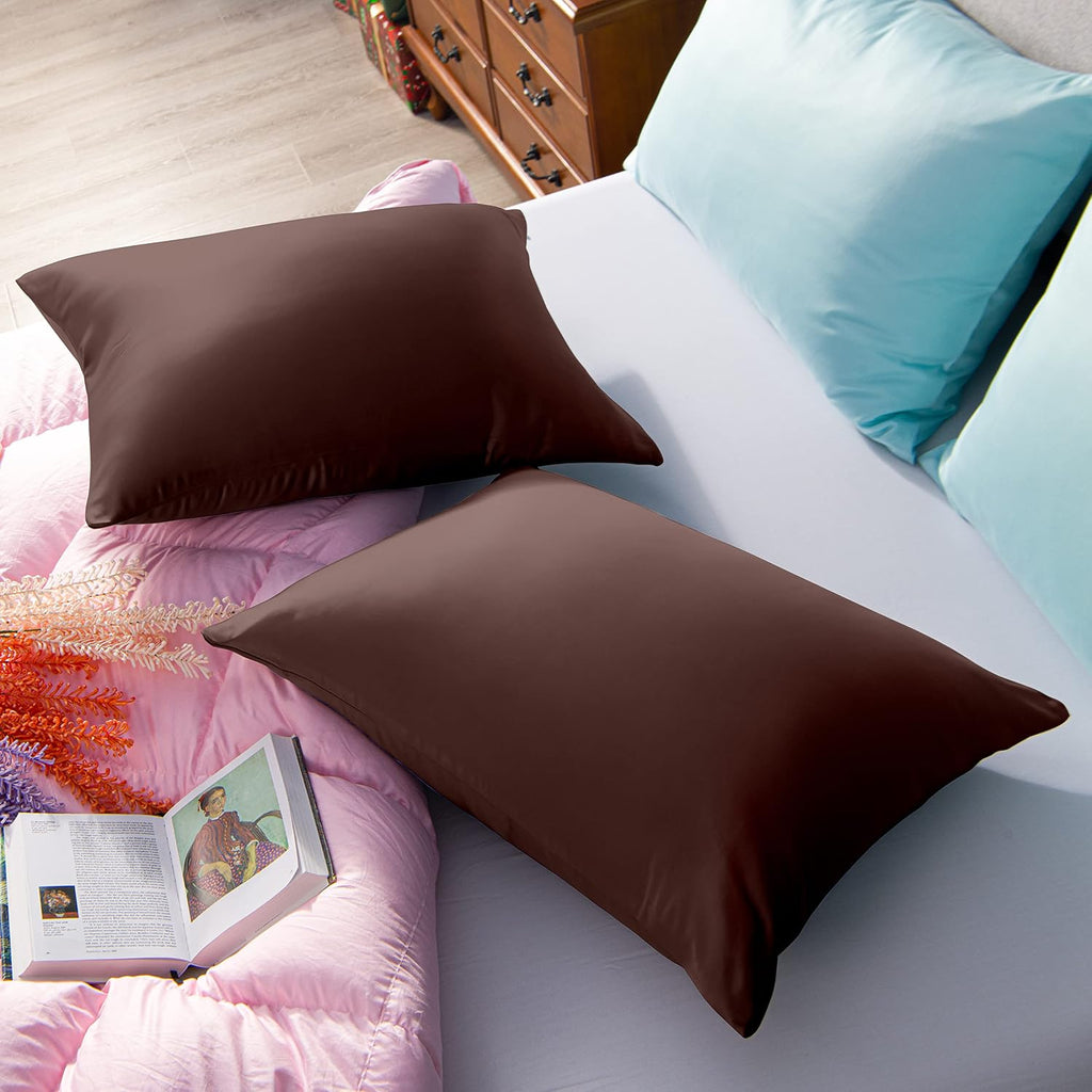 Ntbay Zippered Satin Pillow Cases for Hair and Skin, Luxury King Hidden Zipper Pillowcases Set of 2, 20x36 Inches, Dark Brown 36 Inches